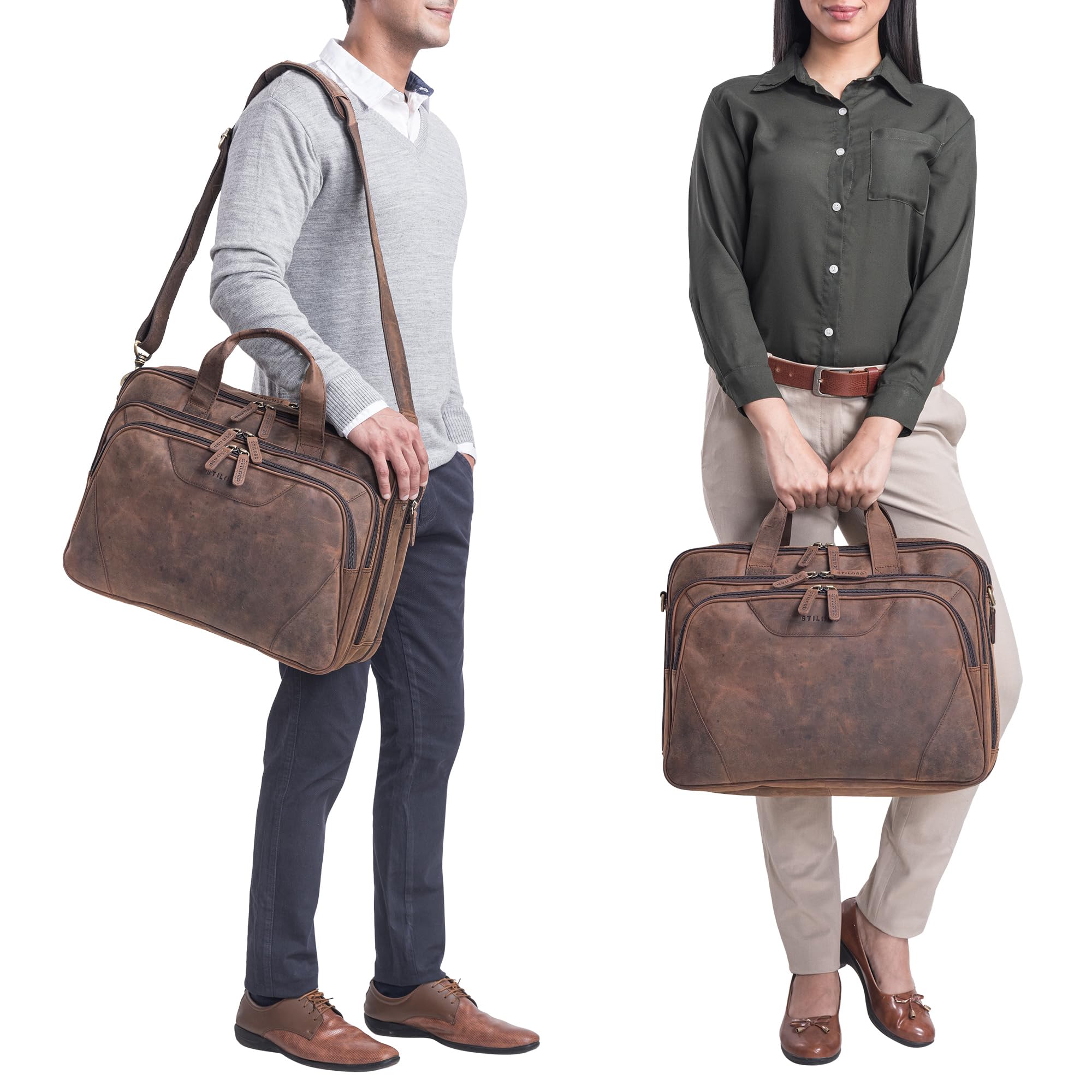 STILORD 'Ansgar' XL Rauleder Aktentasche zum Umhängen für Herren und Damen ideal als Lehrertasche Ledertasche 17-18 Zoll Laptop-Tasche Business oder Ordnertasche Echtleder