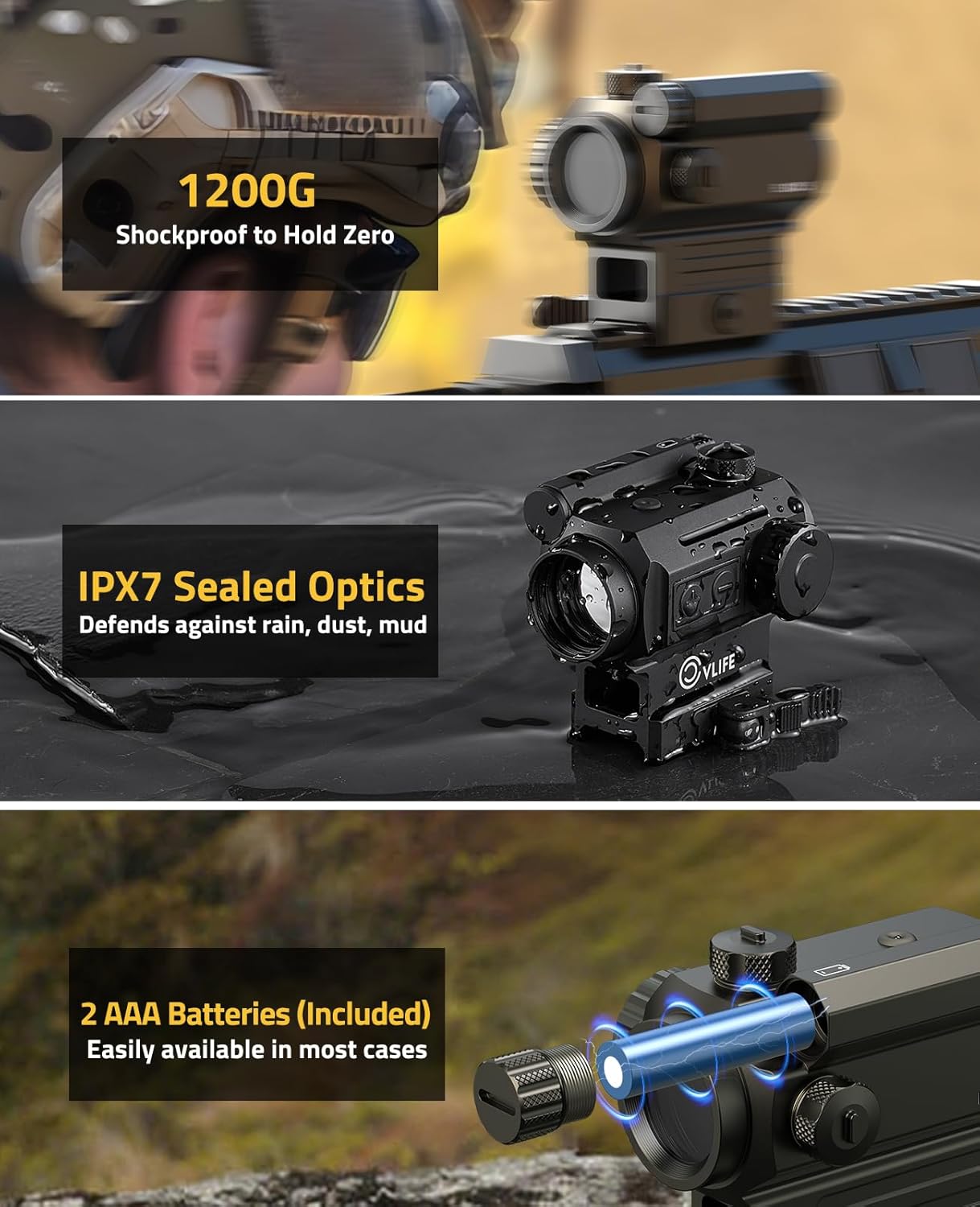 CVLIFE 1X25mm Auto-Brightness Red/Green Dot Sight, Multi-Reticle Motion Awake Quick Detach Scope, 6 MOA Dot & 43 MOA Circle with Flip Up Covers Optics for Picatinny, IPX7 Waterproof & Fogproof