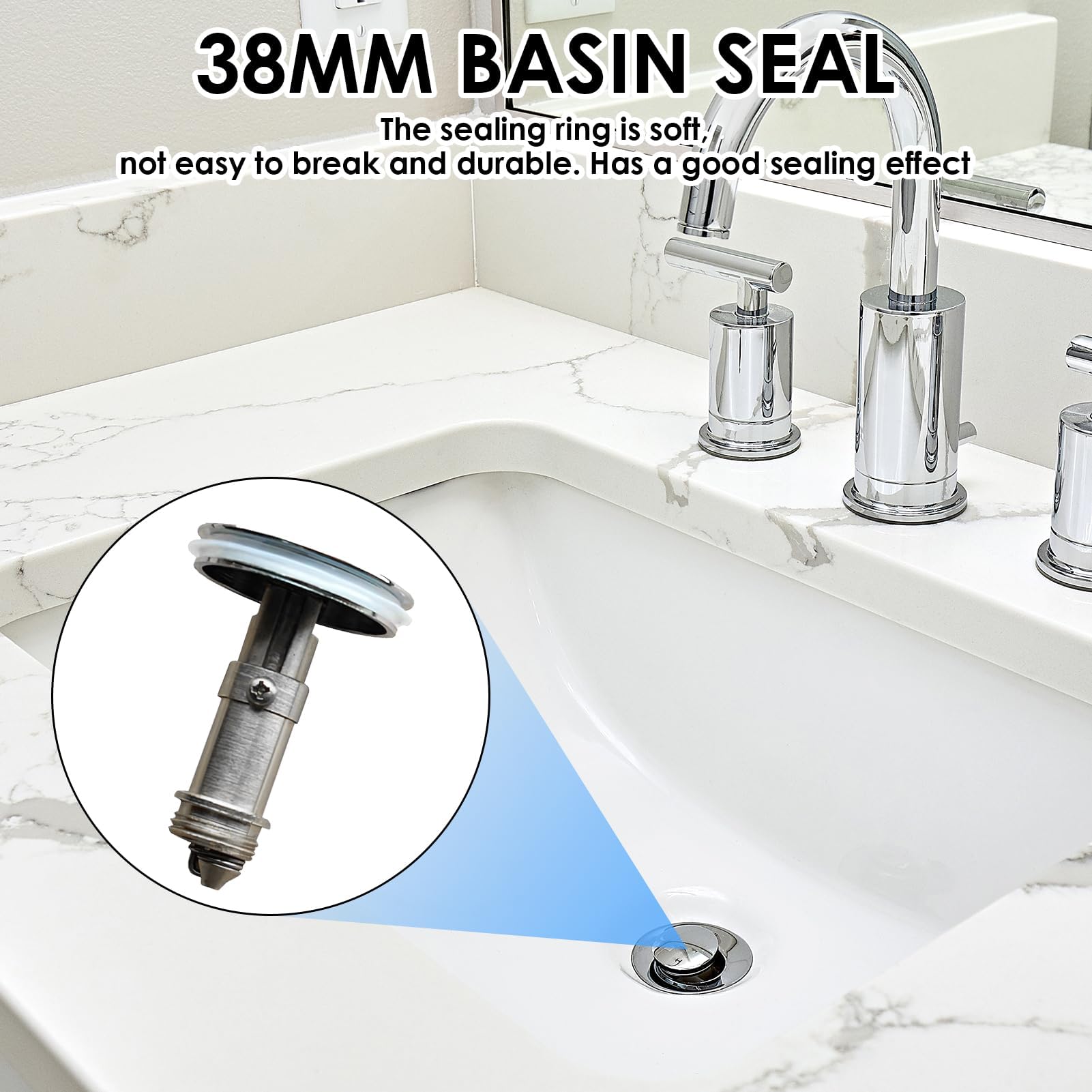 6-Pack 38mm Pop-Up Sink Plug Seals - Silicone O-Ring Gaskets For Bathroom & Kitchen Drains