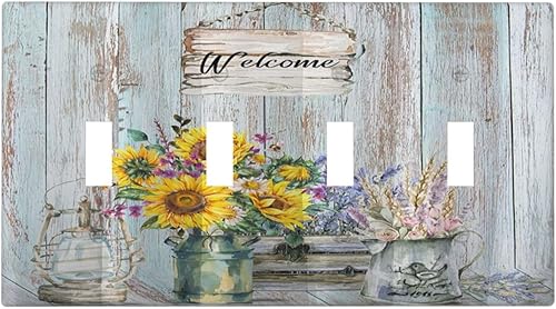 Miniatura 16 de Cubierta de interruptor de luz de 3 cuadrillas con diseño de flores azules púrpuras, cubierta de placa de pared de triple palanca, arbustos florales