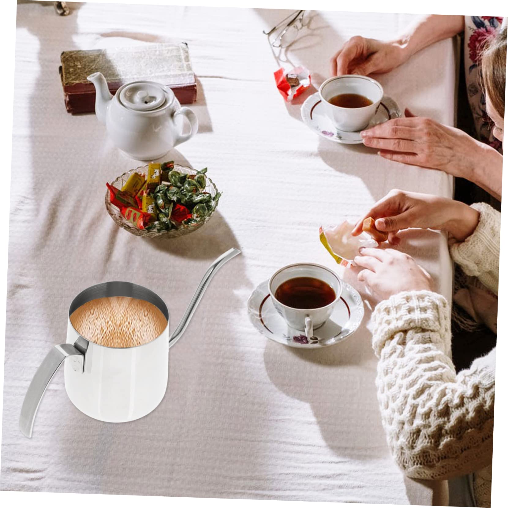 Garneck Hanging Ear Coffee Pot Coffee Pot with Scale Mini Teapot Stainless Tea Kettle Gooseneck Spout Coffee Gooseneck Water Kettle Coffee Kettle Pour 304 Stainless Steel Silver
