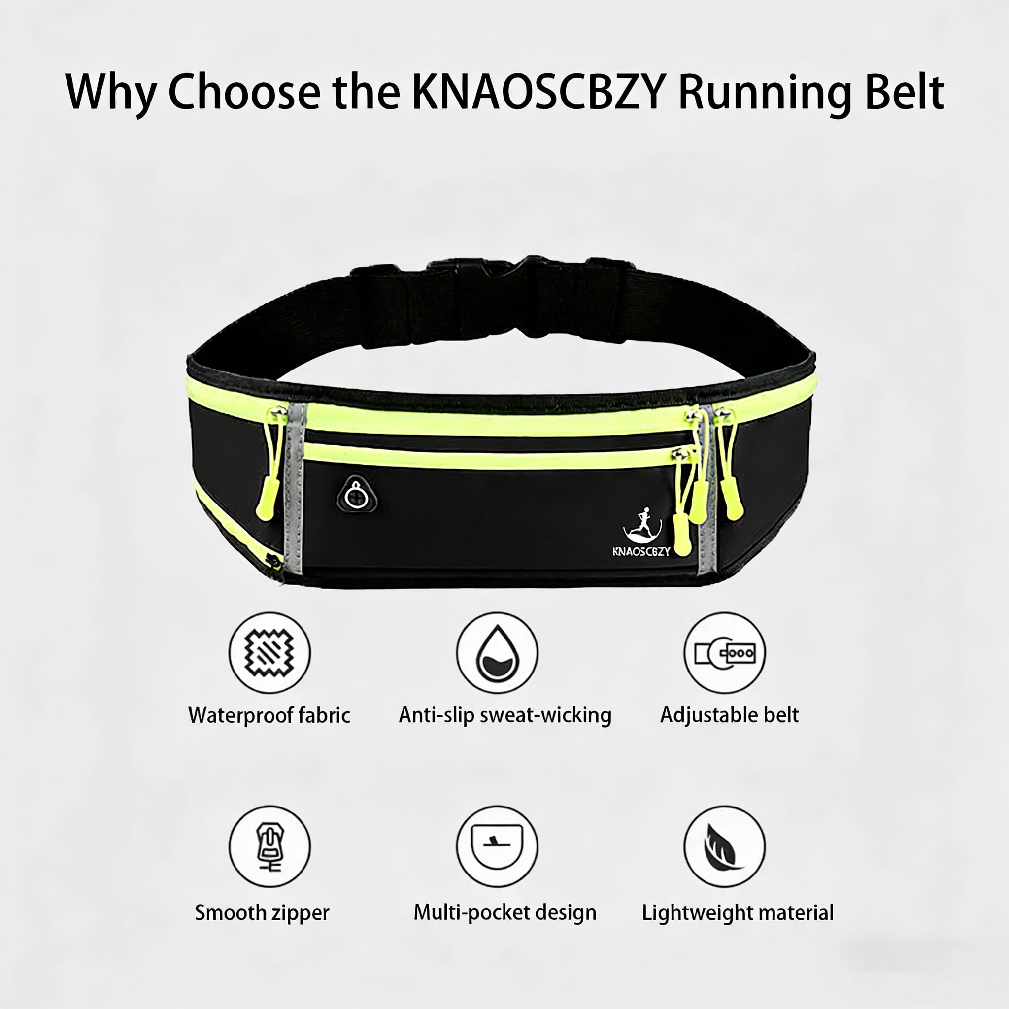 Riñonera ajustable de 4 bolsillos para correr, ligera, sin rebotes, para iPhone, gimnasio, maratón, ciclismo y entrenamiento, Negro -, Adjustable, Cinturón de fitness para correr