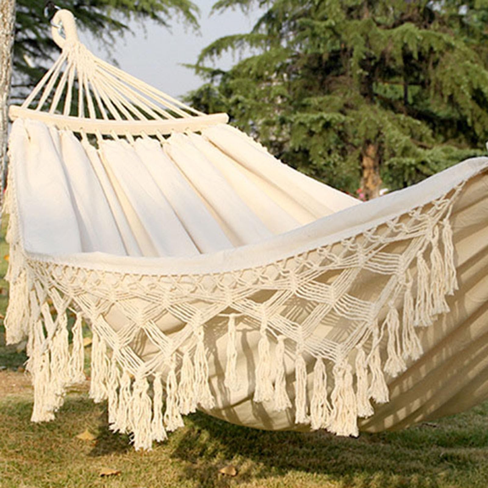 RUYICZB Boho-Hängematte, Makramee-Hängematte mit eleganten Quasten für Terrasse, Hof, Strandhochzeitsdekoration, draußen und drinnen, tragbare 