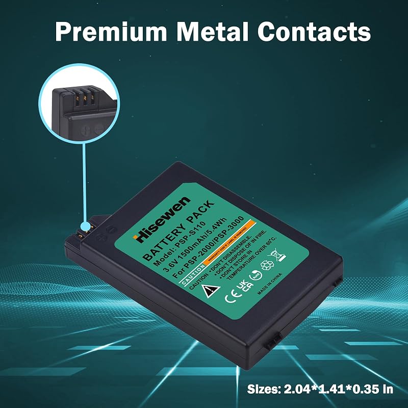Hisewen 1500 mAh 3.6V Csere Akkumulátor Sony PSP 2000 3000 Slim Konzolhoz - Lithium Ion Újratölthető Elem PSP-S110