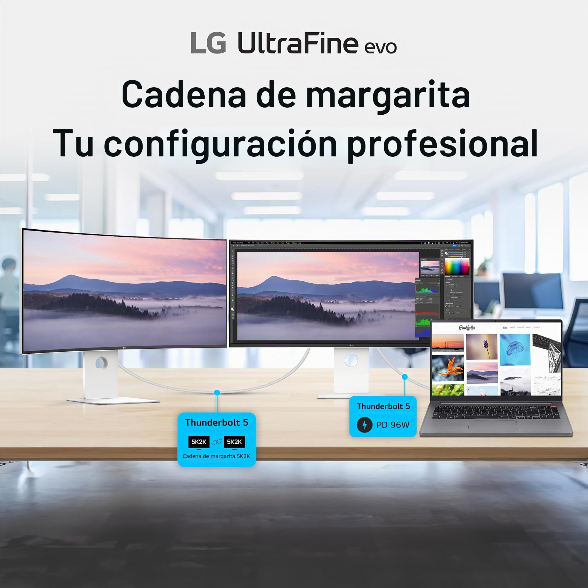 LG 40U990A-W Monitor Curvo Nano IPS de 40 Pulgadas, Ultrafino 5K2K WUHD (5120 x 2160), Thunderbolt 5, DisplayHDR 600, Potencia integrada, Altavoz, 120Hz, HDMI 2.1, DP 2.1, USB C, inclinación/Altura