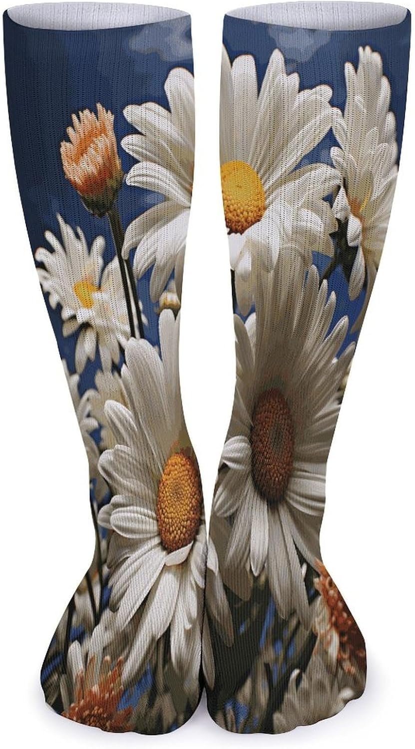 Floral Daisy Knee High Socks Cozy Knee High Socks Soft Mid-Length Sock for All Seasons Daily Wear Adult