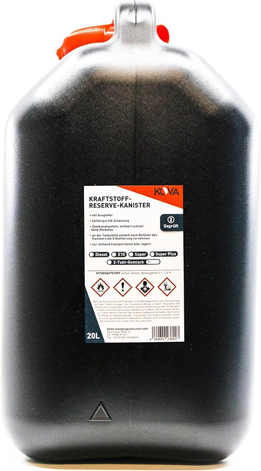 5x Benzinkanister 20L SCHWARZ Kunststoff Kanister mit Ausgießer 20 Liter Benzin Wasser Diesel Wasserkanister Kraftstoffkanister Reservekanister Dieselkanister 20-Liter-Kanister Petrol Can