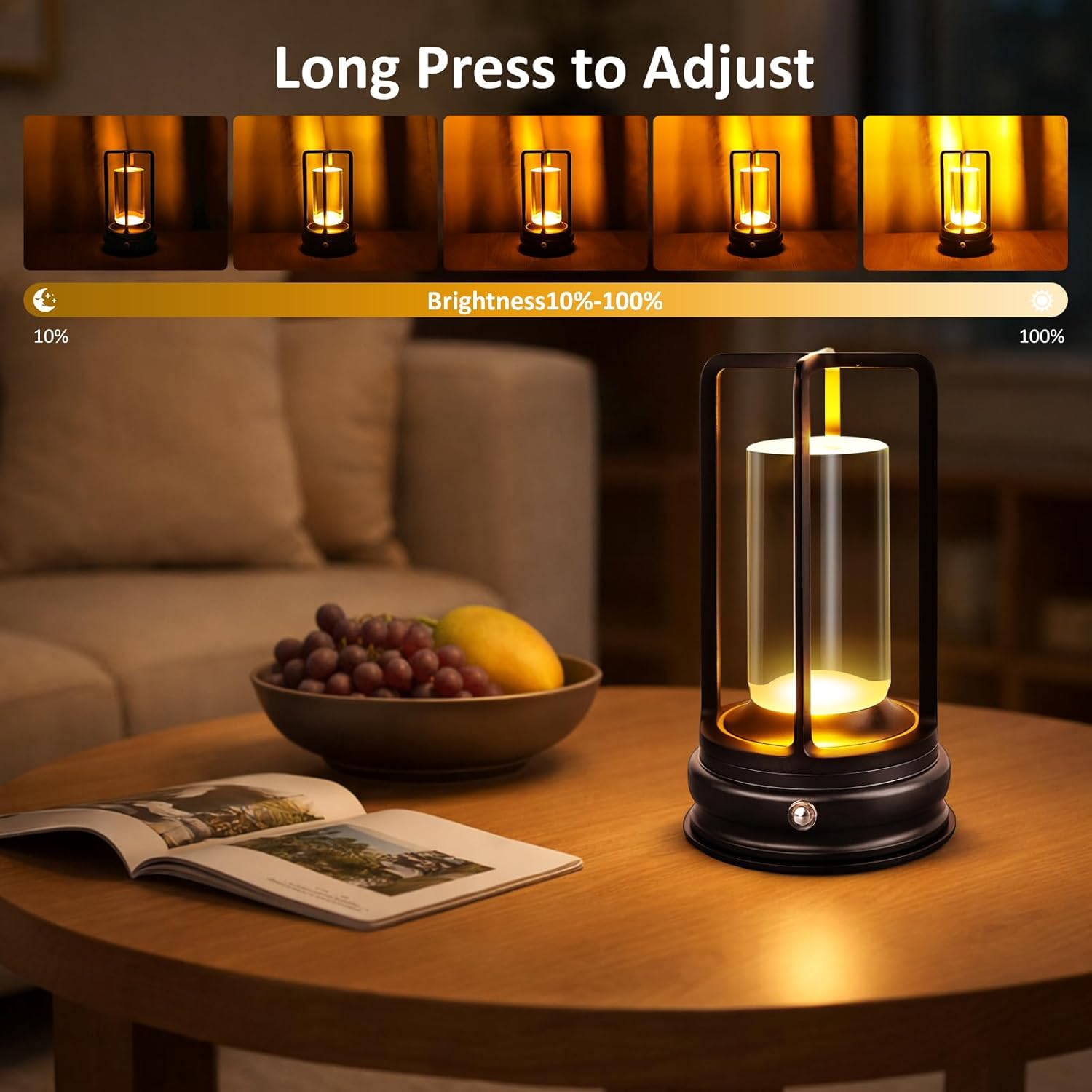 Portable Cordless Table Lamp - 2-Pack Rechargeable Table Lamp - Touch Control Lamp with 2000mAh Battery, 3000K Stepless Dimming Wireless Lamp for Bedroom, Dining Table, Counter & Living Room, Black