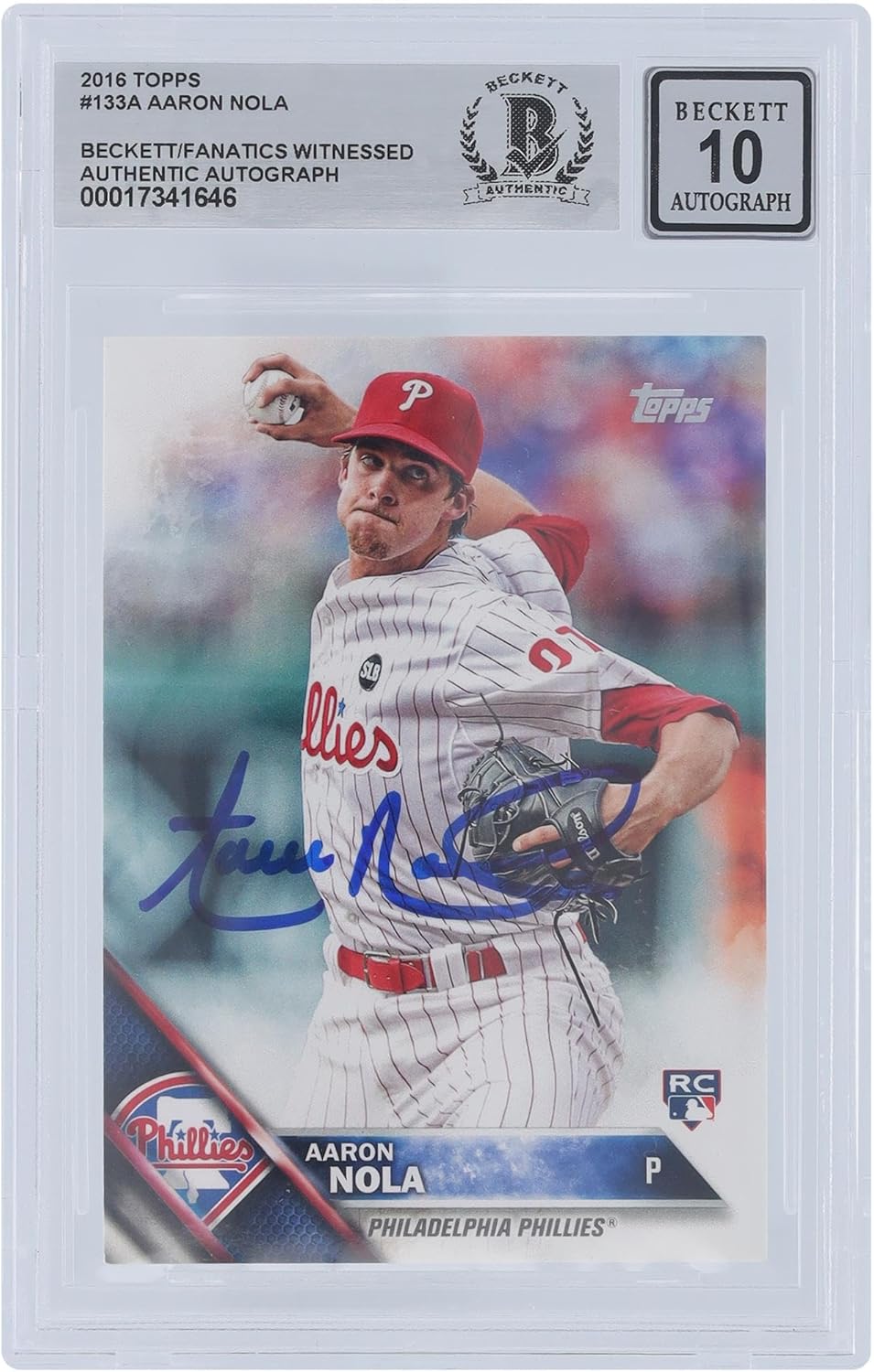 Aaron Nola Philadelphia Phillies Autographed 2016 Topps #133 Beckett Fanatics Witnessed Authenticated 10 Rookie Card - Baseball Slabbed Autographed Cards