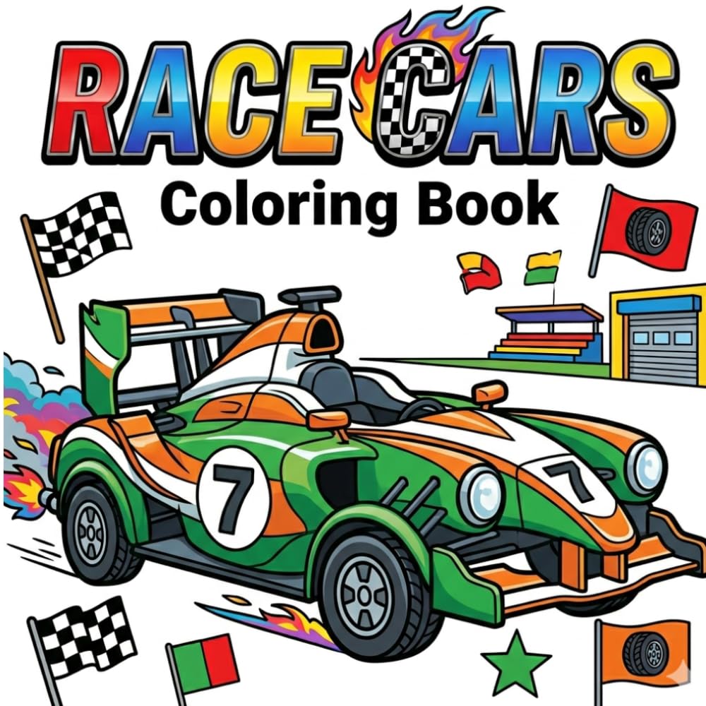 Race Cars Coloring Book: Race Cars, Formula Cars, Sports Cars and Racing Track Coloring Pages | Easy Bold Line Coloring Book for Kids Ages 4–8 (My First Vehicle Coloring Series)