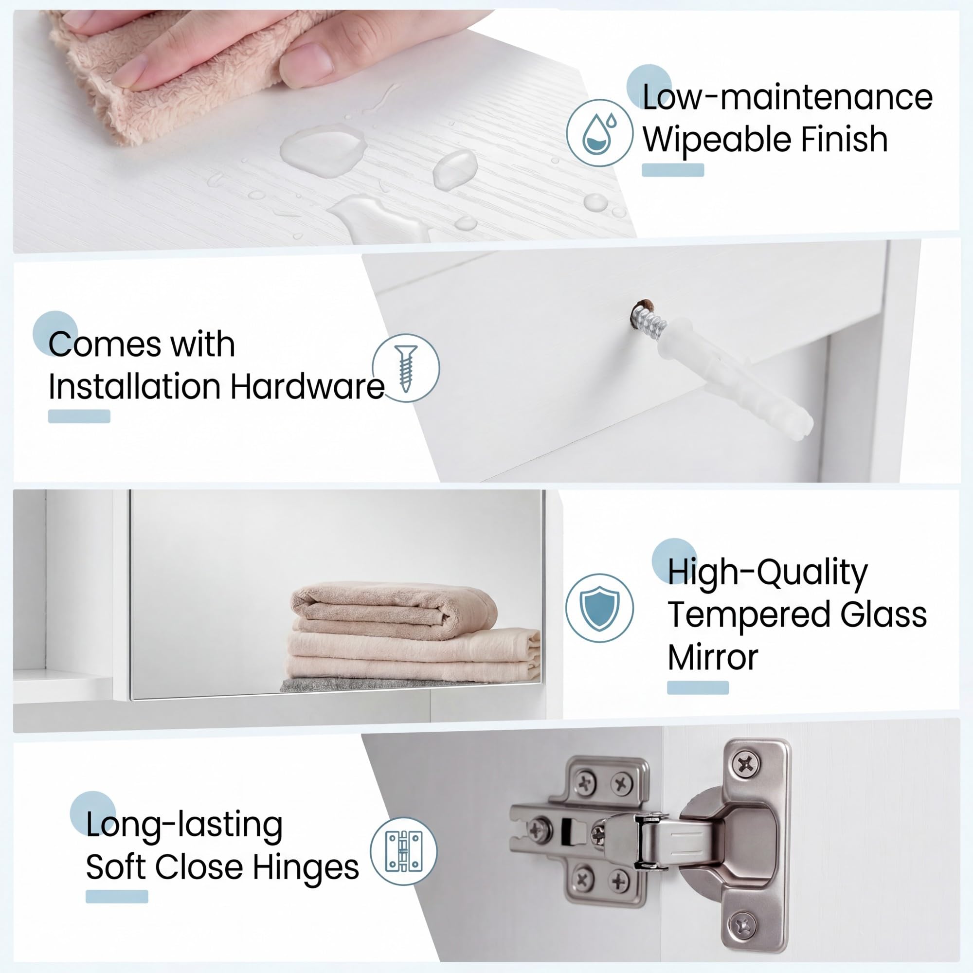 LIFEZEAL Armadietto da Parete per Bagno con Specchio, Mobile per Bagno con Mensola Regolabile e Rimovibile, Scomparto Aperto, Porta a Specchio, per Soggiorno, Ingresso, 55 x 16 x 61 cm (Bianco)