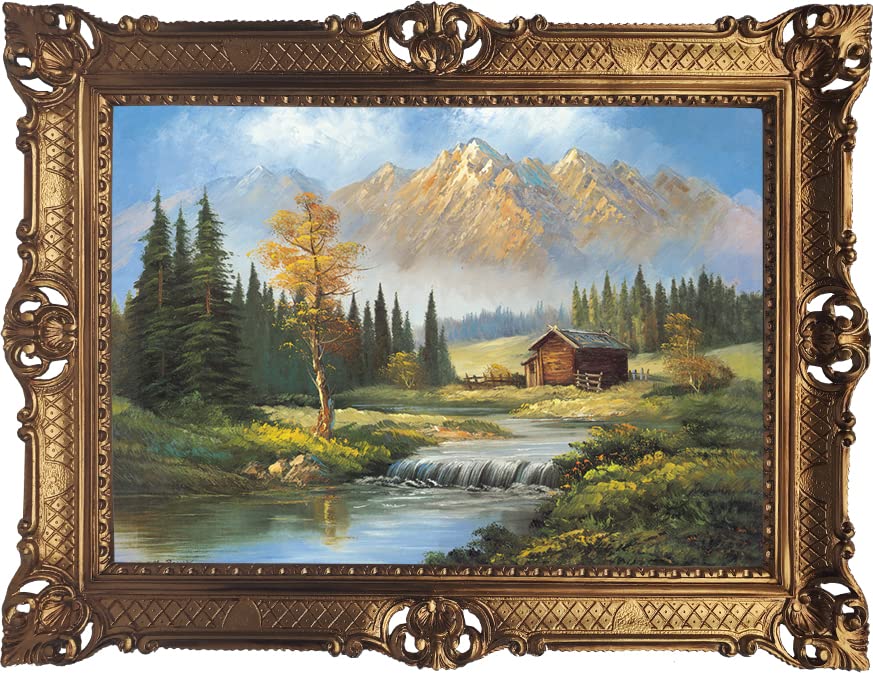 Generisch Haus am See Foto 90x70 cm idyllische Bilder By Rajco Bild Bilderrahmen Gemälde mit rahmen barock Wandbild Kunstdrucke Retro Repro antik für Café Bar Home Büro Praxis 58B
