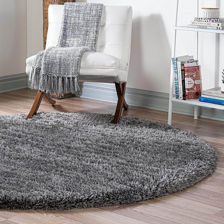 Image of Plush Shag Area Rug for Living Room, 244 cm x 305 cm, Brown (Grey, 4X4 FEET)