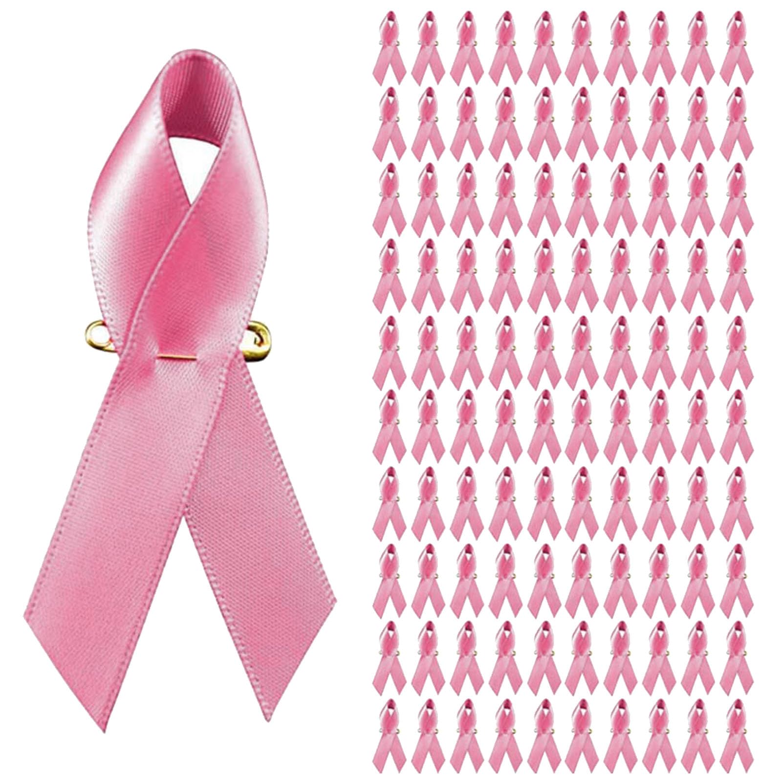 100 Broches Ruban Rose Octobre - Épingles En Polyester Pour Sensibilisation Cancer Du Sein - Texte Imprimé - Pour Événements - 3