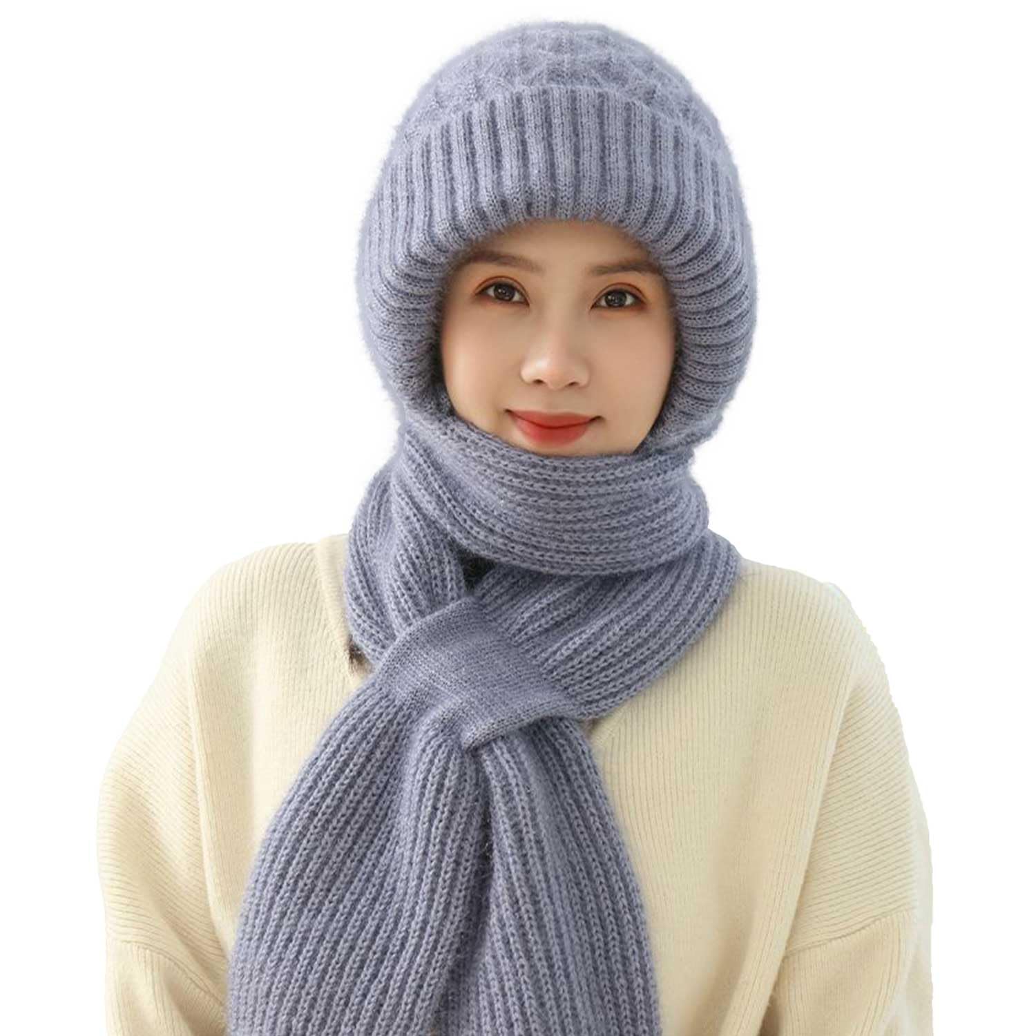Integrated Ear Protection Windproof Cap and Scarf - Winter Warm Knitted Hat, Thickening Beanie