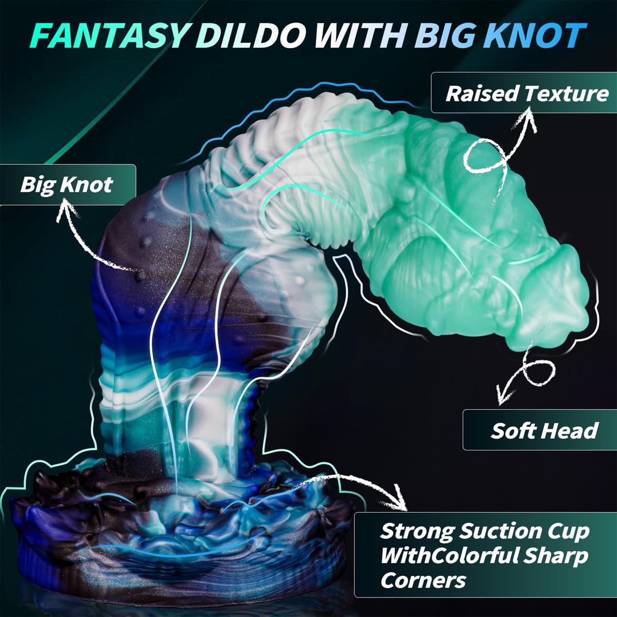Monster Dildo aus Flüssigsilikon mit Knot-Bereich und breitem Saugnapf