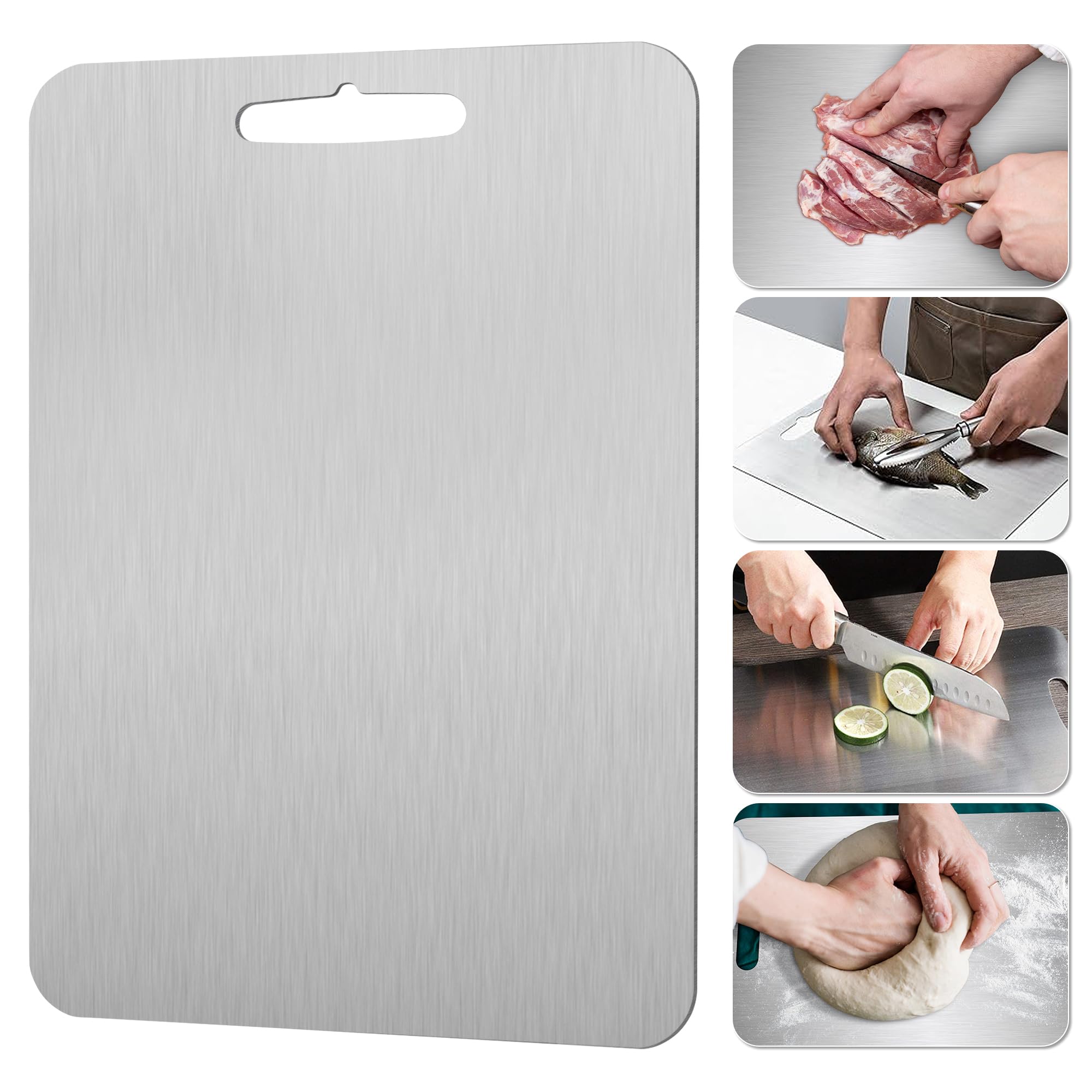 Tabla de cortar de titanio 100% puro, tablas de cortar de titanio de doble cara para cocina, hogar, camping, tabla de cortar flexible con asa, tablas de cortar antideslizantes aptas para lavavajillas