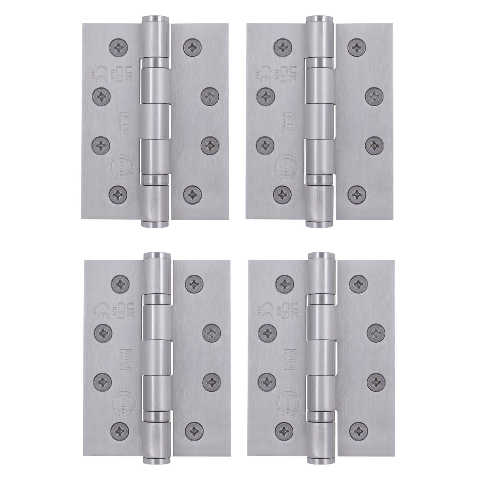 EAI Fire Door Hinges Satin Stainless Steel Heavy Duty Fire Rated Ball Bearing Internal Hinges, 4 Inch/102mm, 2 Pairs