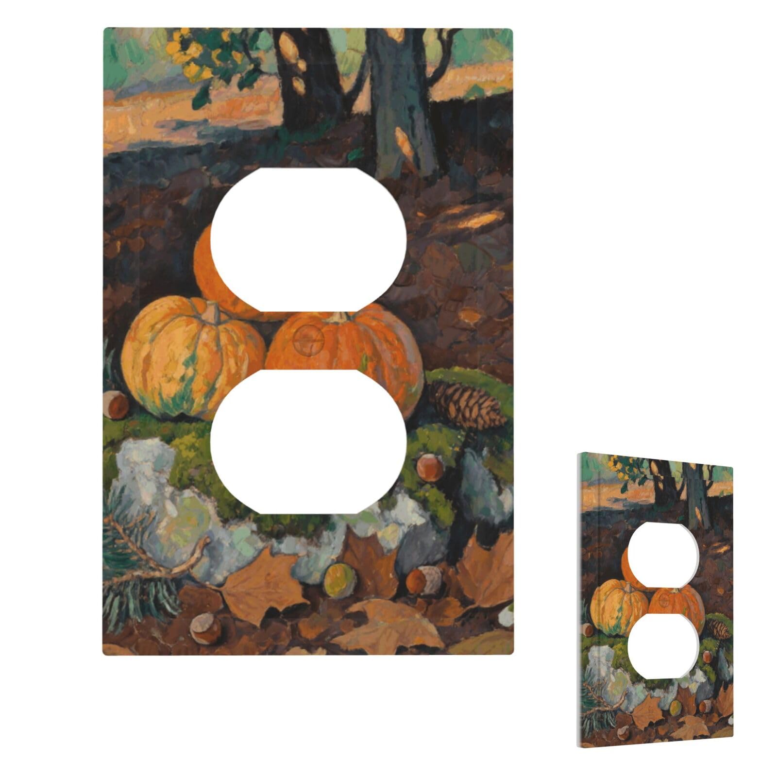 Leaves Pumpkin Wall Plate Cover Modern Decorative 1 Gang Light Switch Cover Unbreakable Receptacle Outlet Covers For Living Room Bedroom Home Decor Duplex