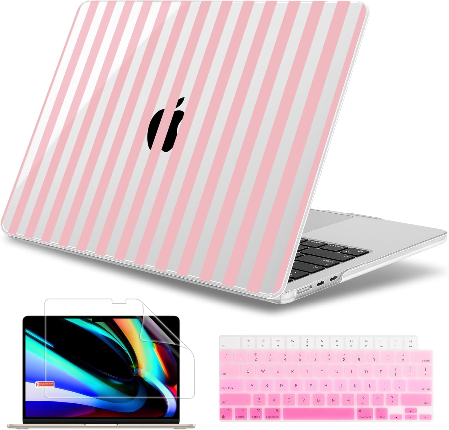 May Chen for M4 MacBook Air 13.6 Inch Case 2025 2024 2023 2022 Release Models: A3240 A3113 M3 A2681 M2, Plastic Hard Shell Case for MacBook Air 13.6" with Retina Display, Pink Stripes