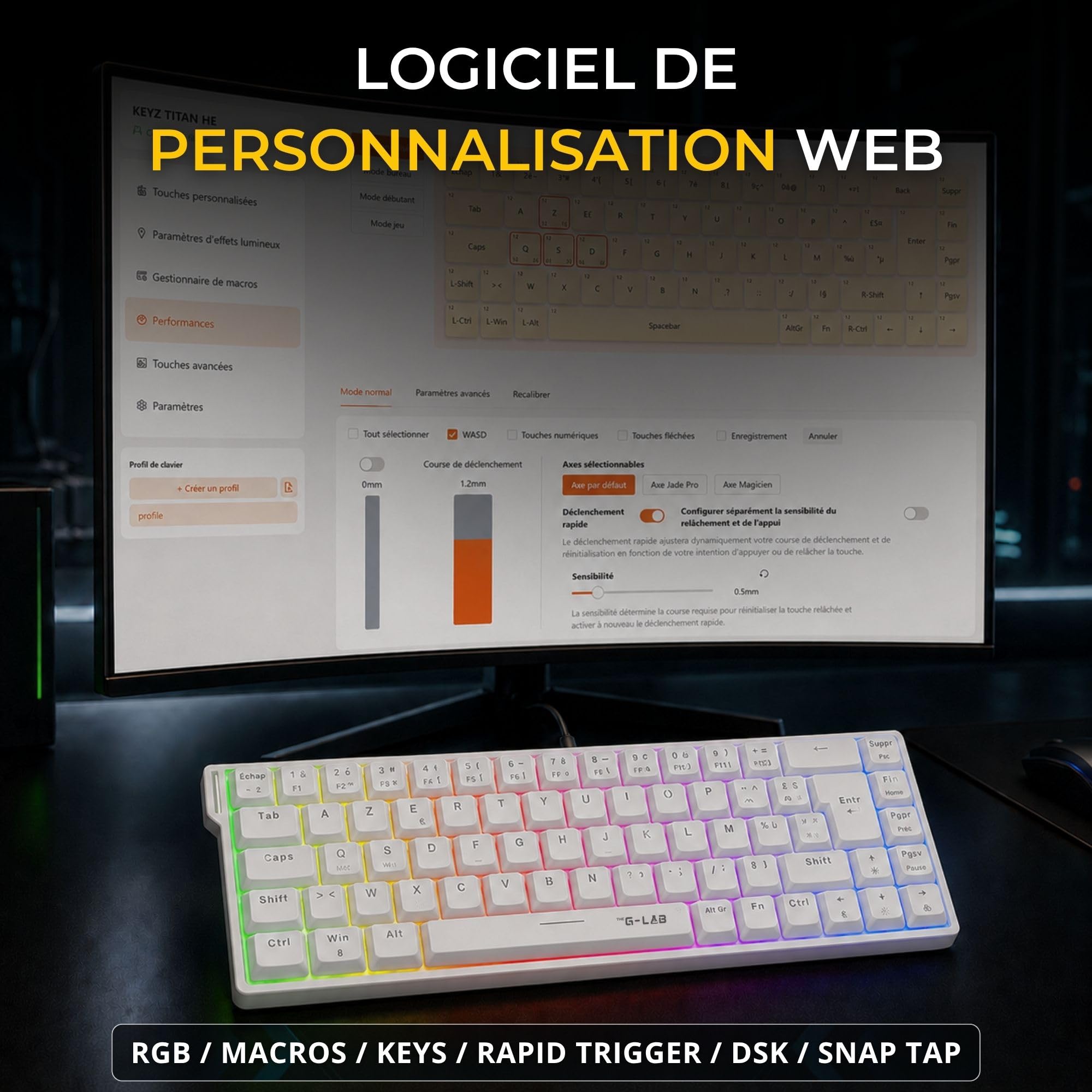 The G-Lab - Keyz Titanium HE White - Tastiera Gamer 65% Switch Magnetico Hot Swap