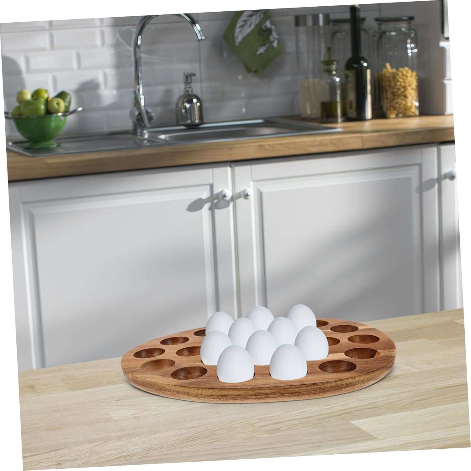 Minimalist Wooden Egg Platter Deviled Egg Tray Multi-hole Storage for