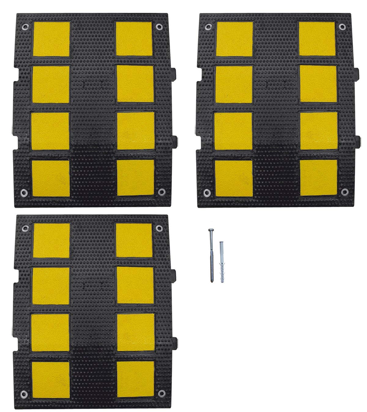 ADO - Kit de 3 bandas reductoras de velocidad de caucho 600x470x 30mm. Badén reductor de velocidad de calle.Incluye tornillería