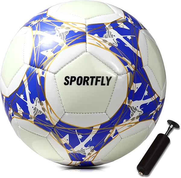 Sportfly Soccer Ball Glow in The Dark Soccer Ball Size 5, Luminous Soccer Ball Gift Night Ball for Indoor Outdoor Play, Fluorescent Night Training Soccer Ball with Pump Kit