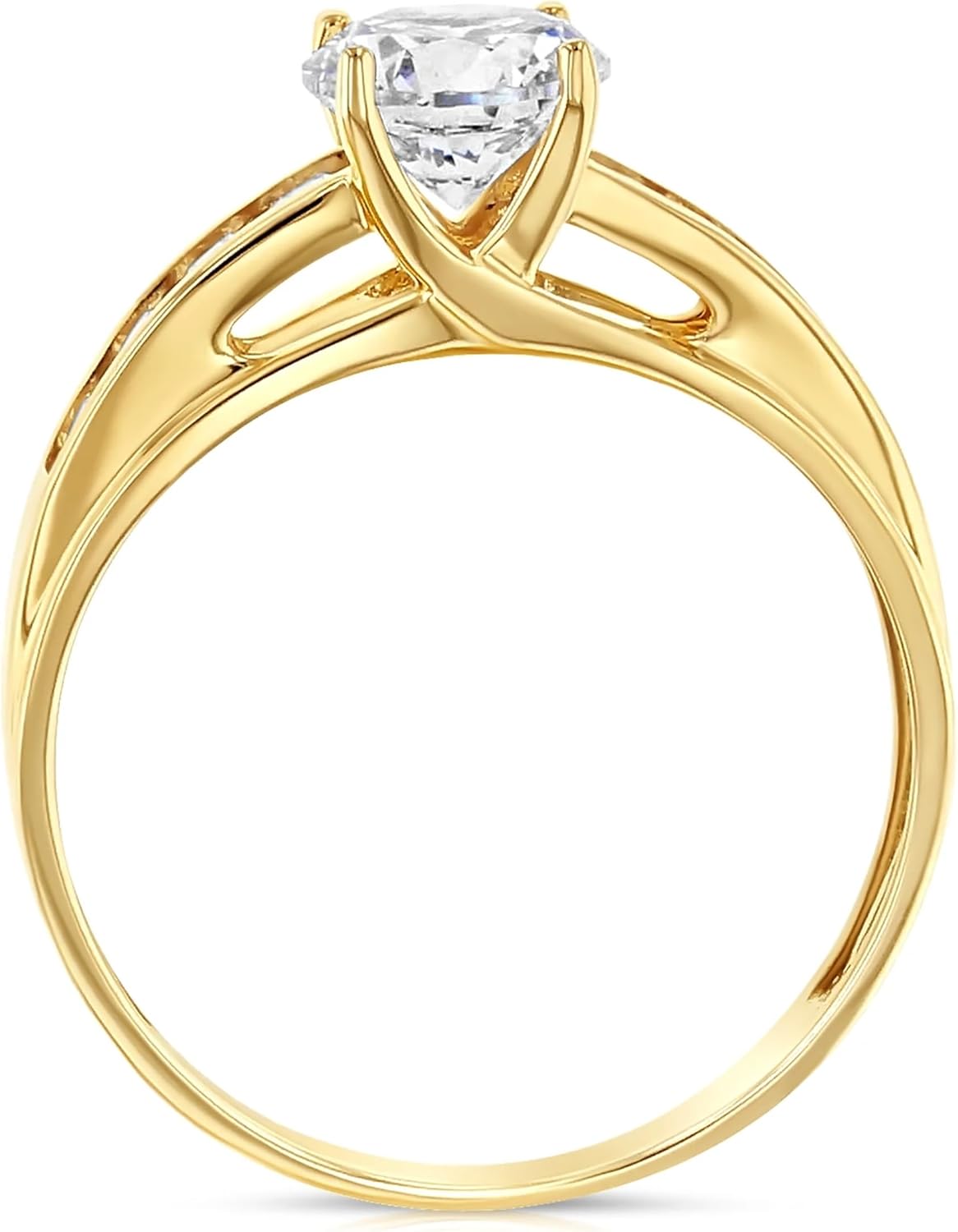 Ioka - 14K Solid Gold 1 Ct. Round Cut Cubic Zirconia CZ Wedding Engagement Ring