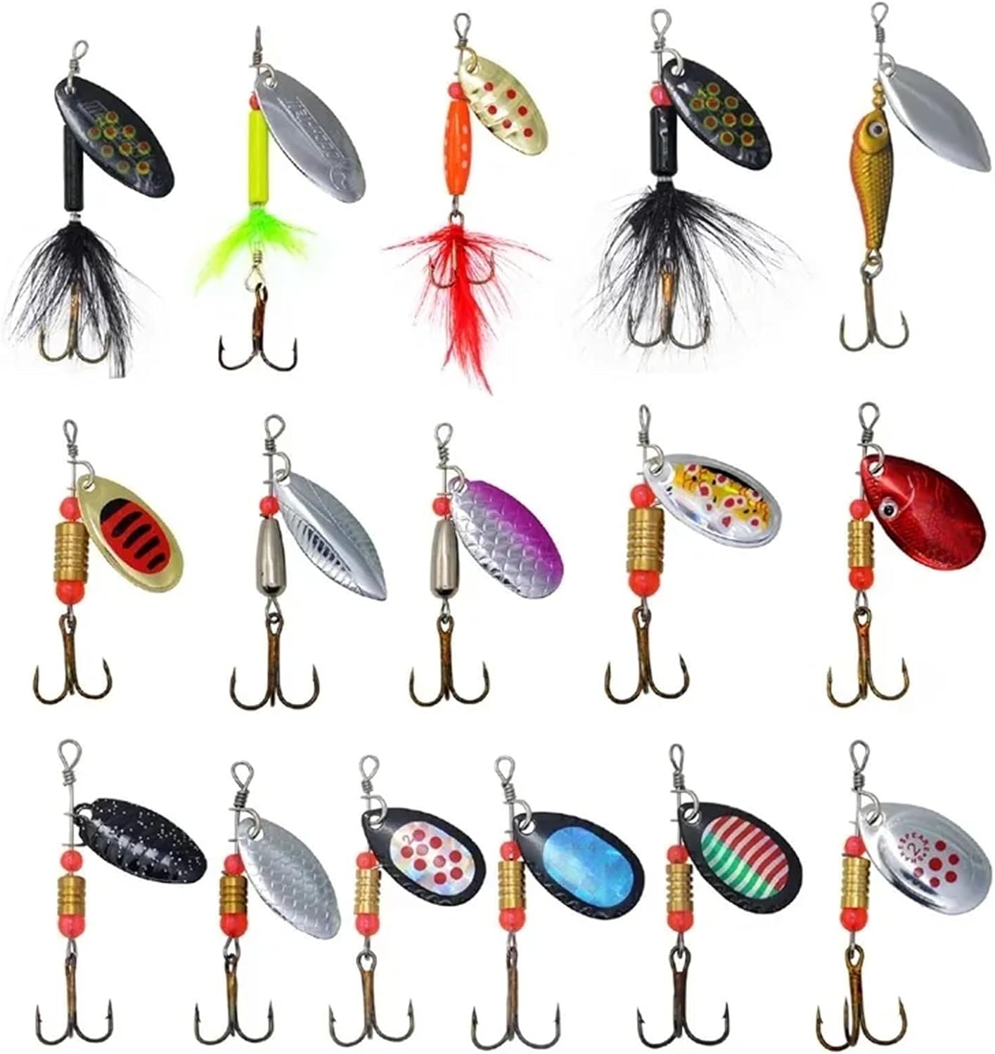 30 Types Metal Composite Sequin Spinner Lure Set - with Treble Hook for Pike Trout Fishing