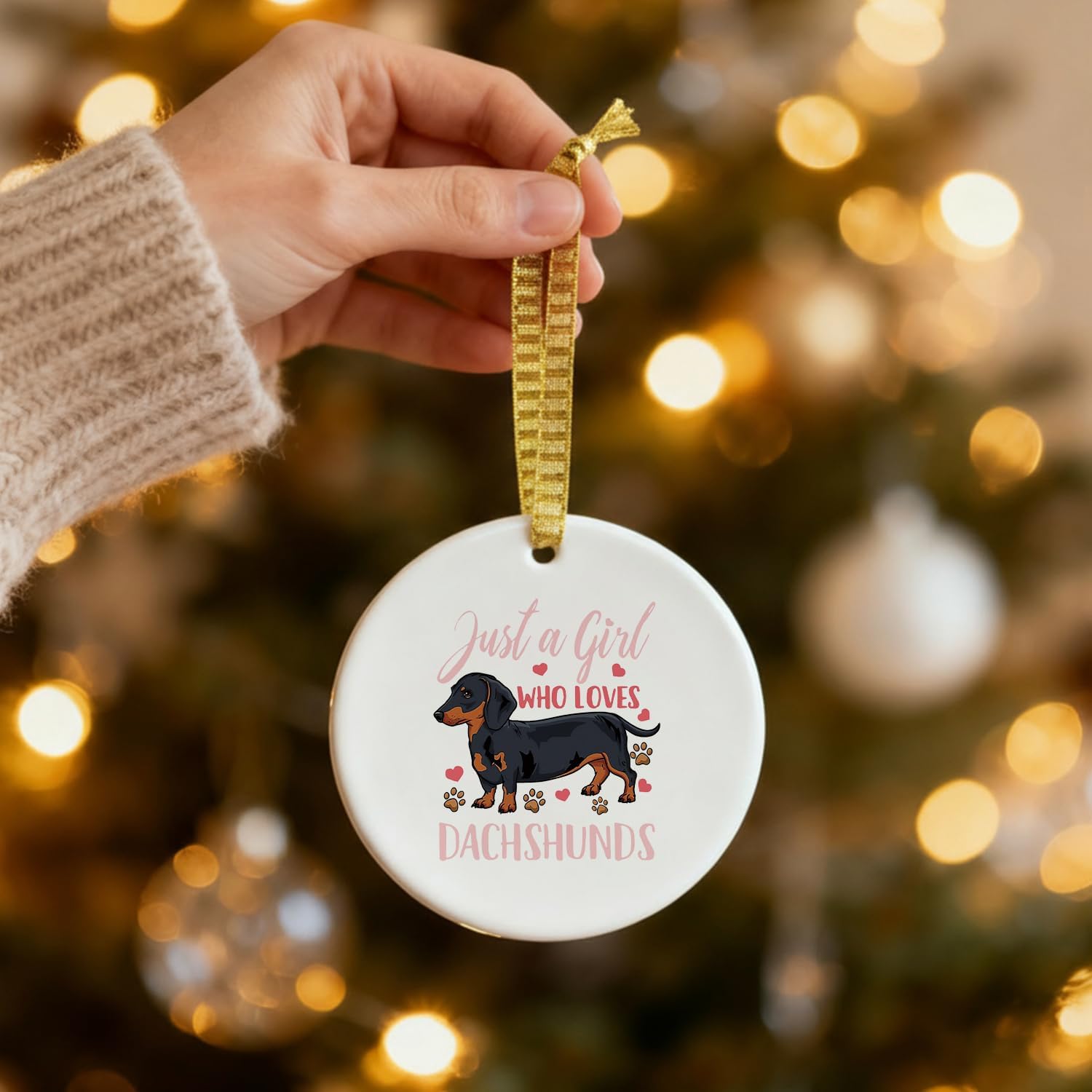 Mancheng-zi Dachshund Christmas Ornament, Weiner Dog Ornament for Christmas Tree Decoration, Just a Girl Who Loves Dachshund Decorative Hanging Ceramic Ornaments - Image 3