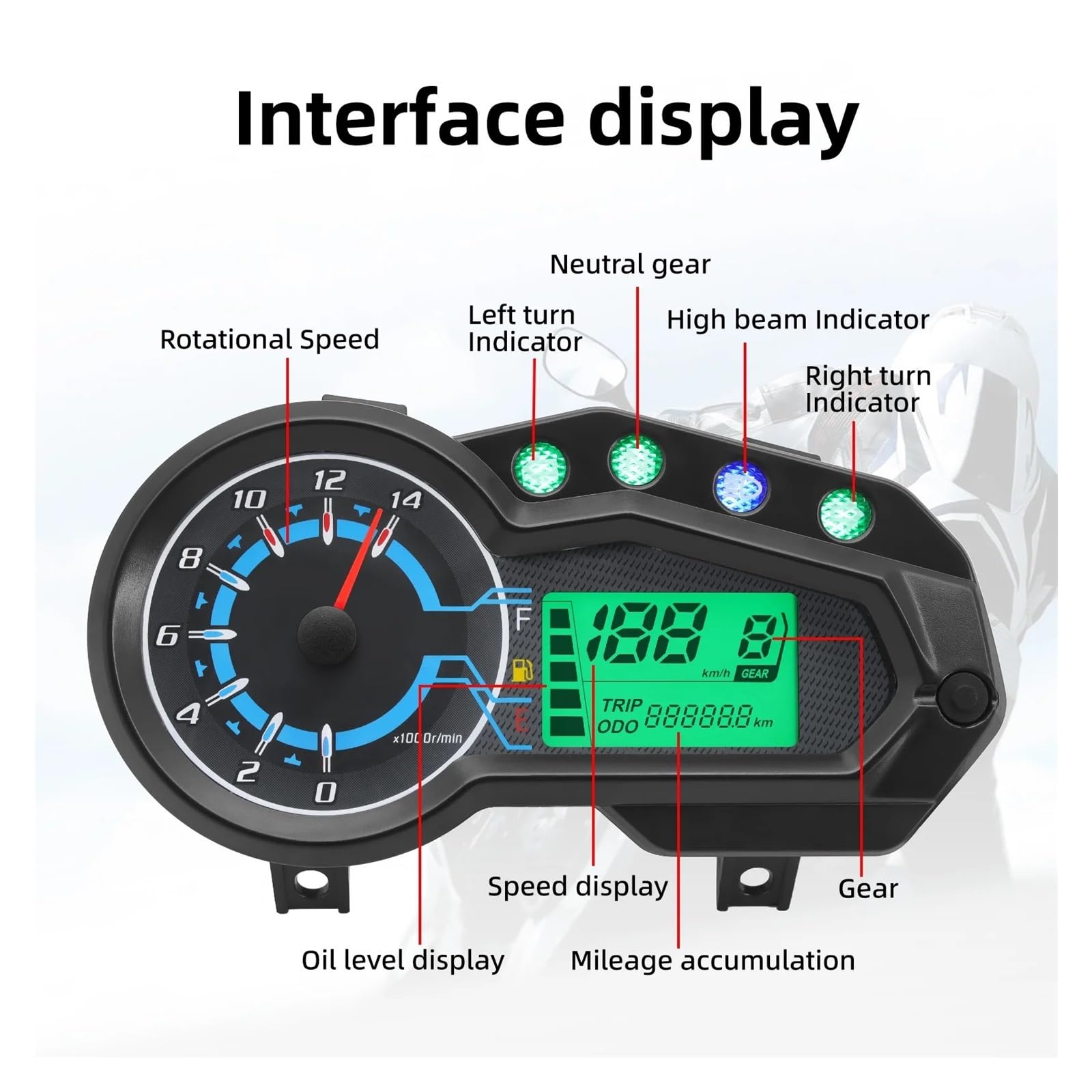 Tachimetro Moto Tachimetro Calibro Contagiri Indicatore Tester Metri Digitali Strumento Per 12V Per La Libertà Per CR1 150