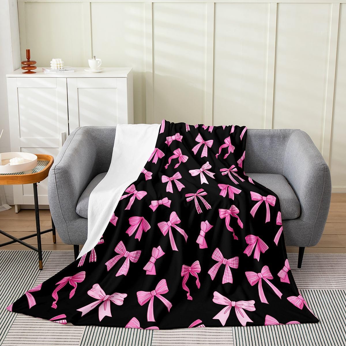 Castle Fairy Cartoon Bowknot Bed Throws,Kawaii Blue White Geometric Stripes Throw Blanket for Kids Boys Gift,Cute Bow Lovely Heart Print Lightweight Blanket for Sofa,Baby Size (30 x 40 Inch)
