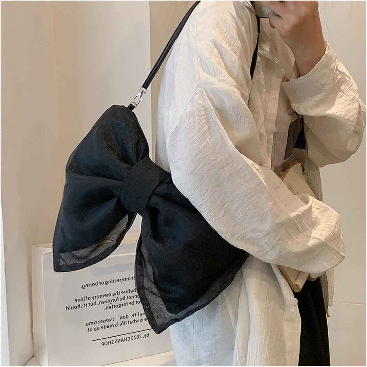 Kawaii Bow-shaped Crossbody Bag Bow Shoulder Bag for Women Cute Bowknot Purse Handbag Aesthetic Y2k Accessories (Black)
