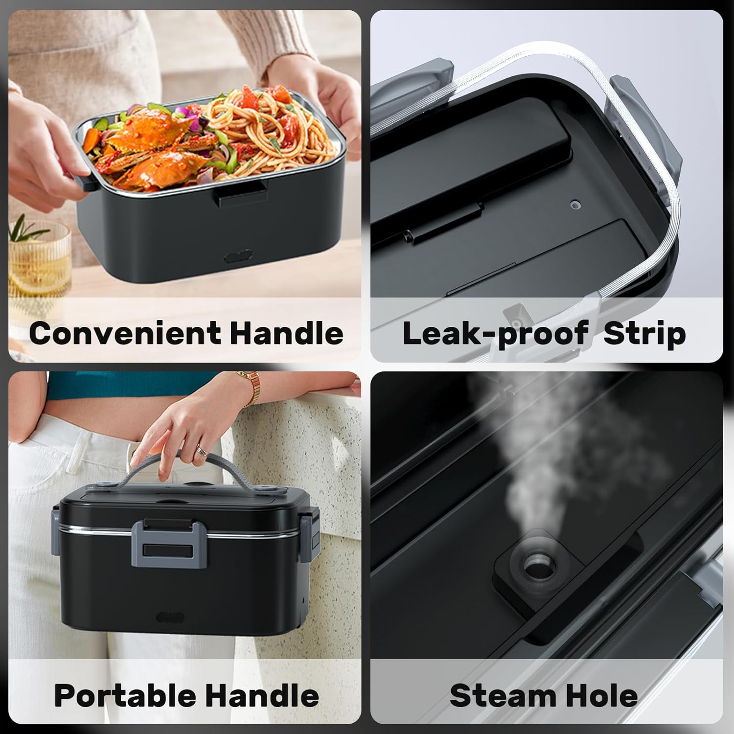 Electric Lunch Box for Adults - 2 Pack 1.8L Container 100W Fast Heated Lunch Boxes for Men Portable Food Warmer for Car, Truck, Office(12V/24V/110V)