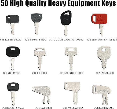 Miniatura 4 de Juego de 50 llaves de equipo pesado, juego de llaves maestras de encendido para JD John Deere Hyster Komatsu Kubota Yanmar Takeuchi Ford New Holland