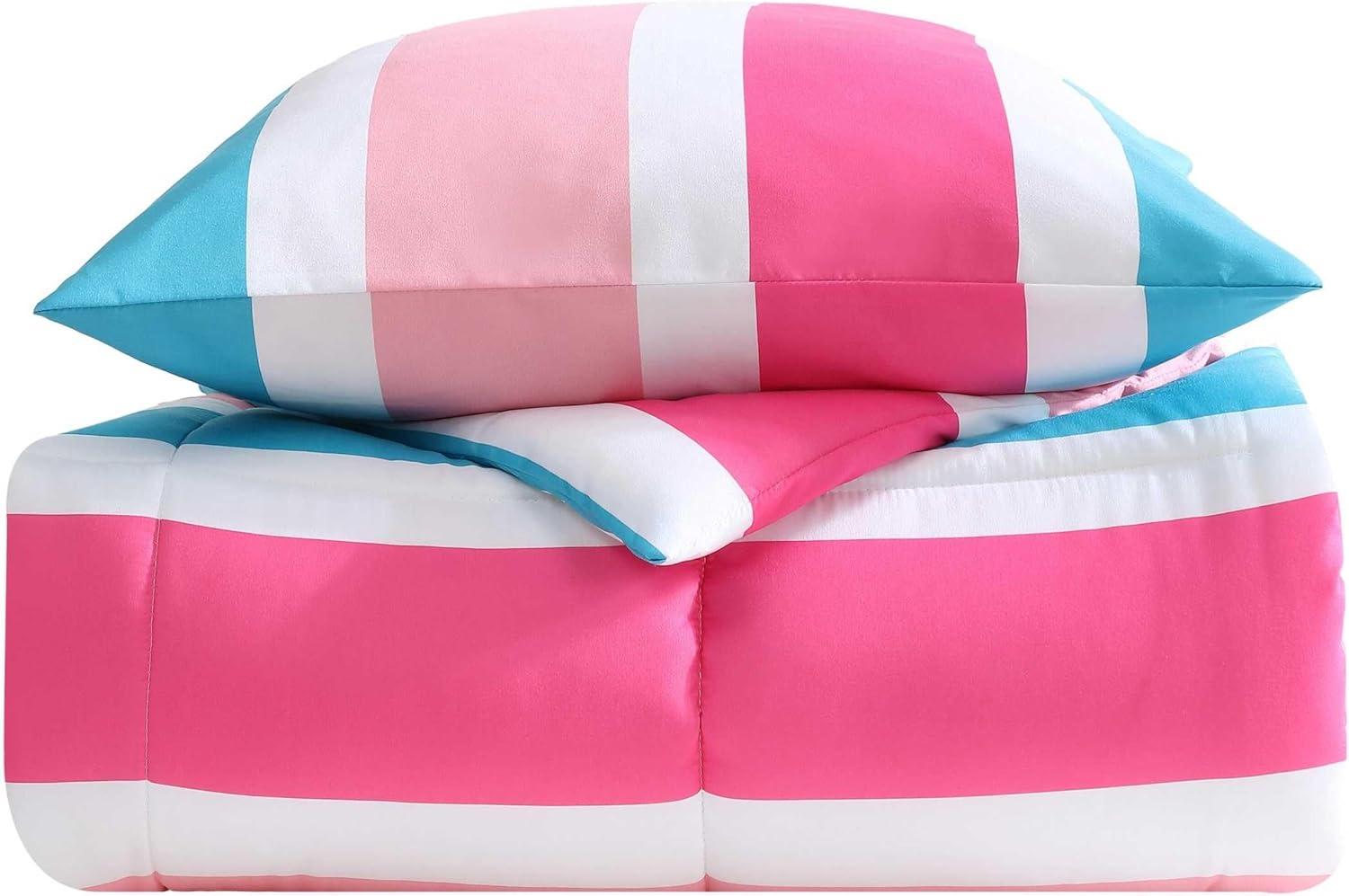 Nautica Kids - Comforter Set, Super Soft Toddler Coastal Bedding Set with Matching Shams & Throw Pillow, Ideal Girl Room Essentials (Cru Stripe Pink, Full/Queen)
