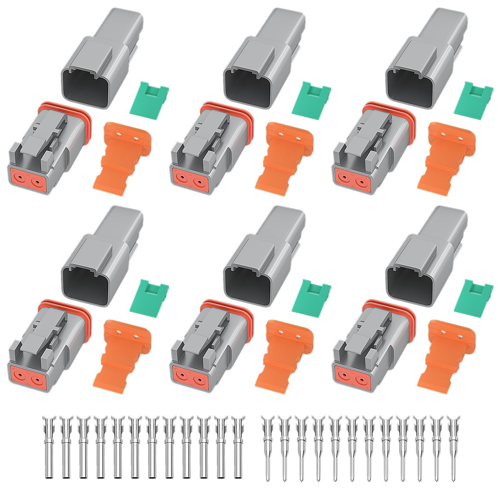 Coocicyi Deutsch Connector Kit, 48Pcs 6 Kits Deutsch Connector Kit with Wire Crimper - 2 Pin Way Gray Waterproof DT Connector for Car, Truck, Motorcycle, Off-Road Vehicles, and Marine