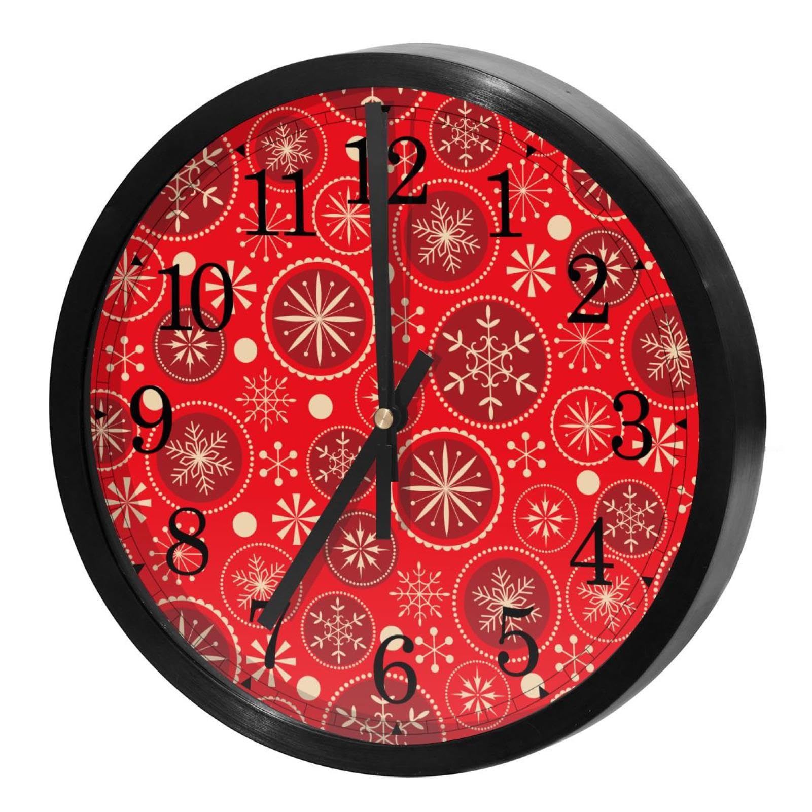 Horloge murale silencieuse à quartz sans tic-tac rouge flocon de neige de Noël