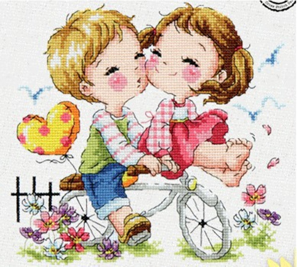 Cross Stitch Kits Kids Lovers Biking Cartoon Cross Stitching Needlework