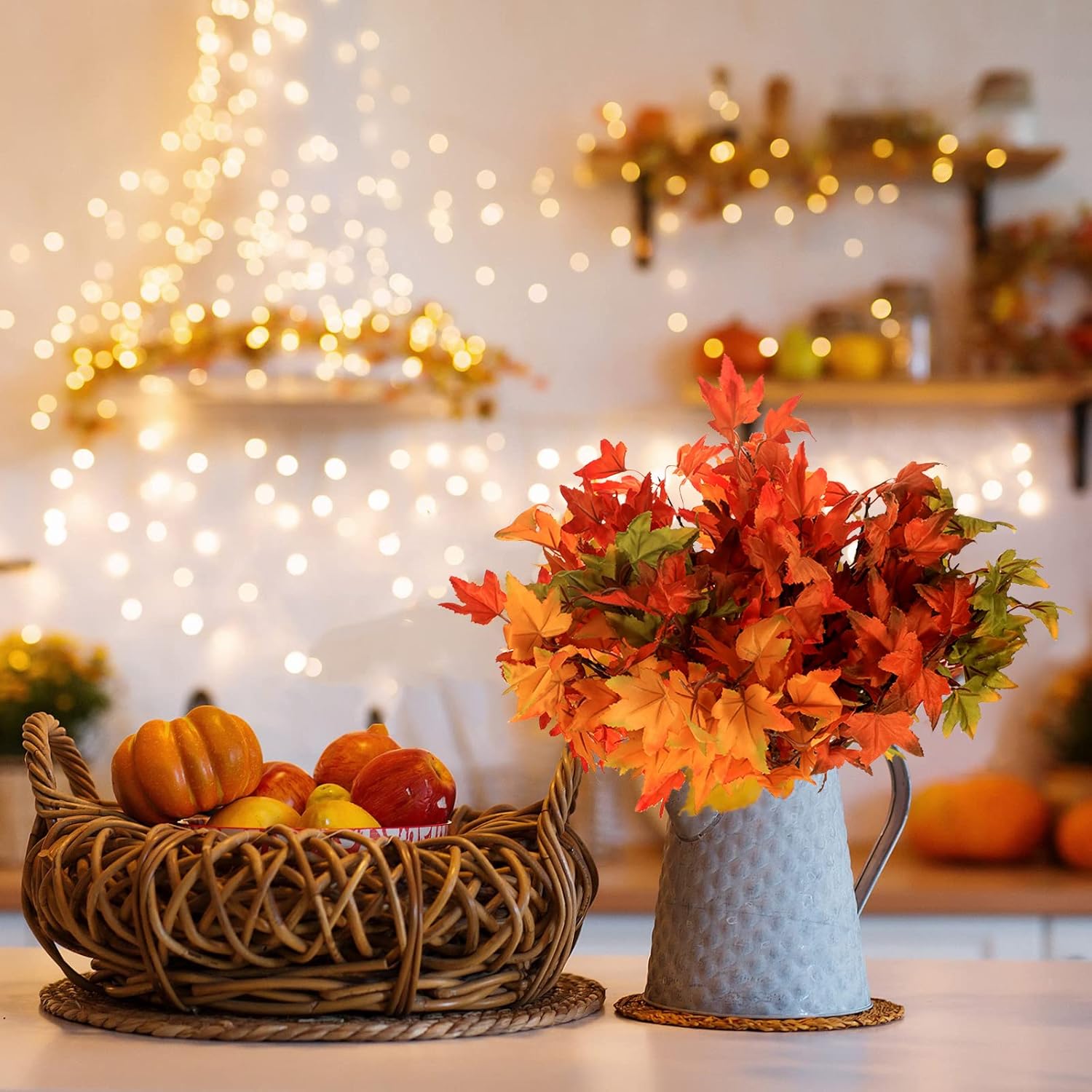 SATINIOR 16 Pcs Thanksgiving Artificial Maple Leaves Branches Thanksgiving Decorations for Home Fall Leaves Stems Fall Fake Maple Shrubs Faux Branches for Home Table Vase Autumn Party Decor - Image 3