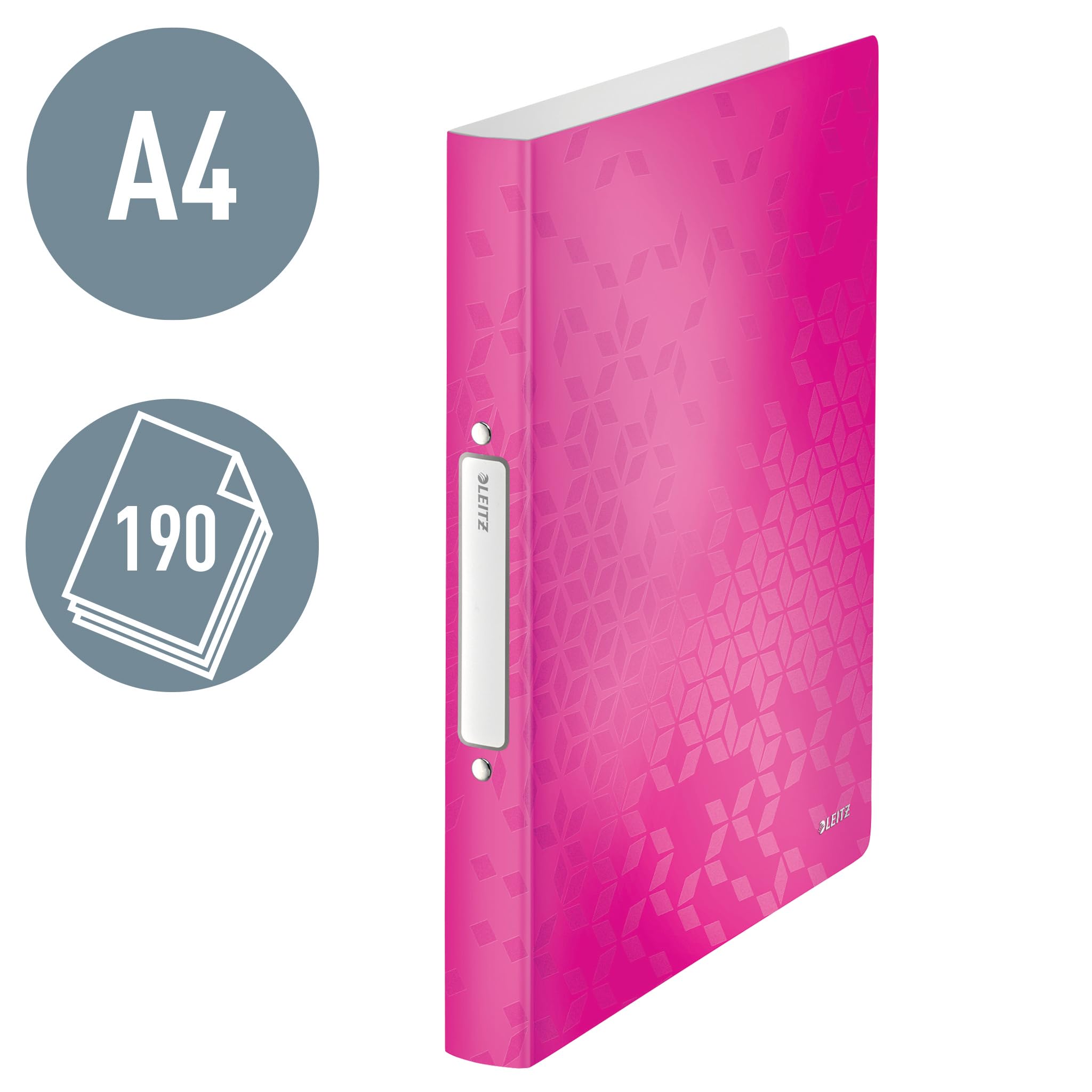 Leitz 4257 - Raccoglitore ad Anelli Wow, A4, 2 Anelli, 25 mm, Confezione da 10 Pezzi, Colore: Rosa Metallizzato