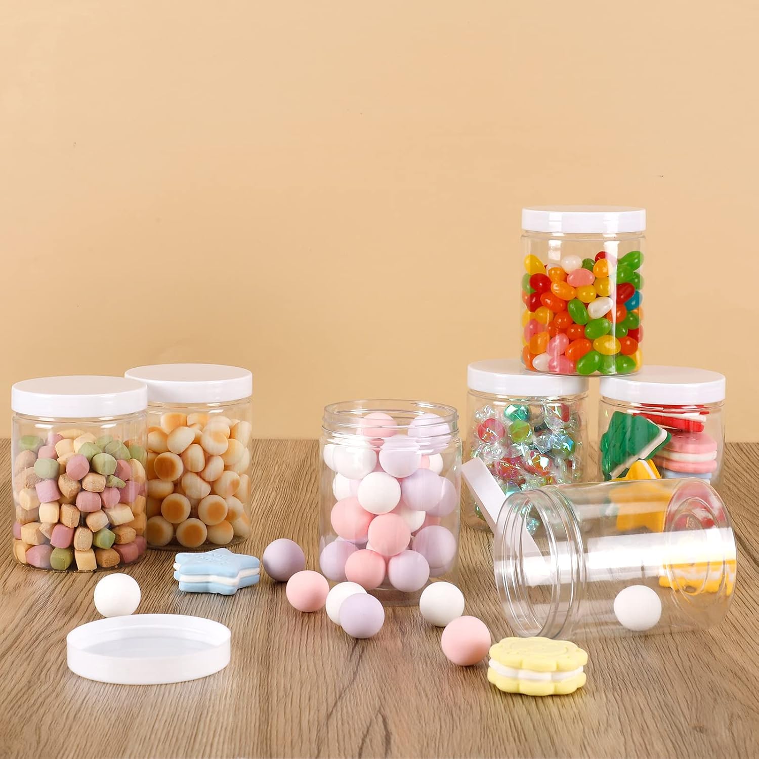 Habbi 24 Pack 8oz Slime Containers with Lids Plastic Jars Containers for Slime with White Water-Tight Lids and Stickers Mini Storage for DIY Slime Making, Candy, Beads, Art Crafts, Lotion, BPA Free