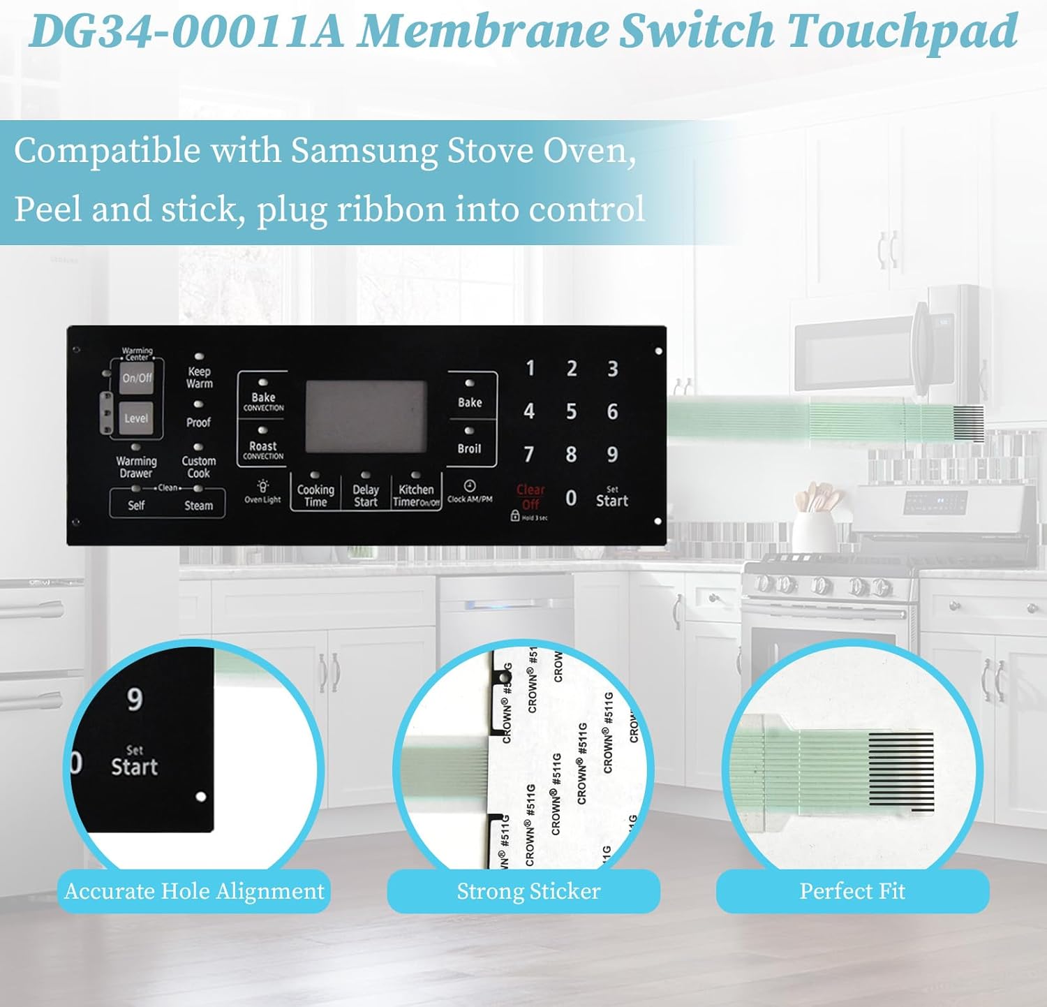 DG34-00011A Range Switch Membrane Touchpad Control Panel - Compatible with Samsung Gas Ranges & Ovens, Replaces FTQ353IWUX/XAA, FTQ353IWUX/XAA-00 | Oven Control Board Replacement Part