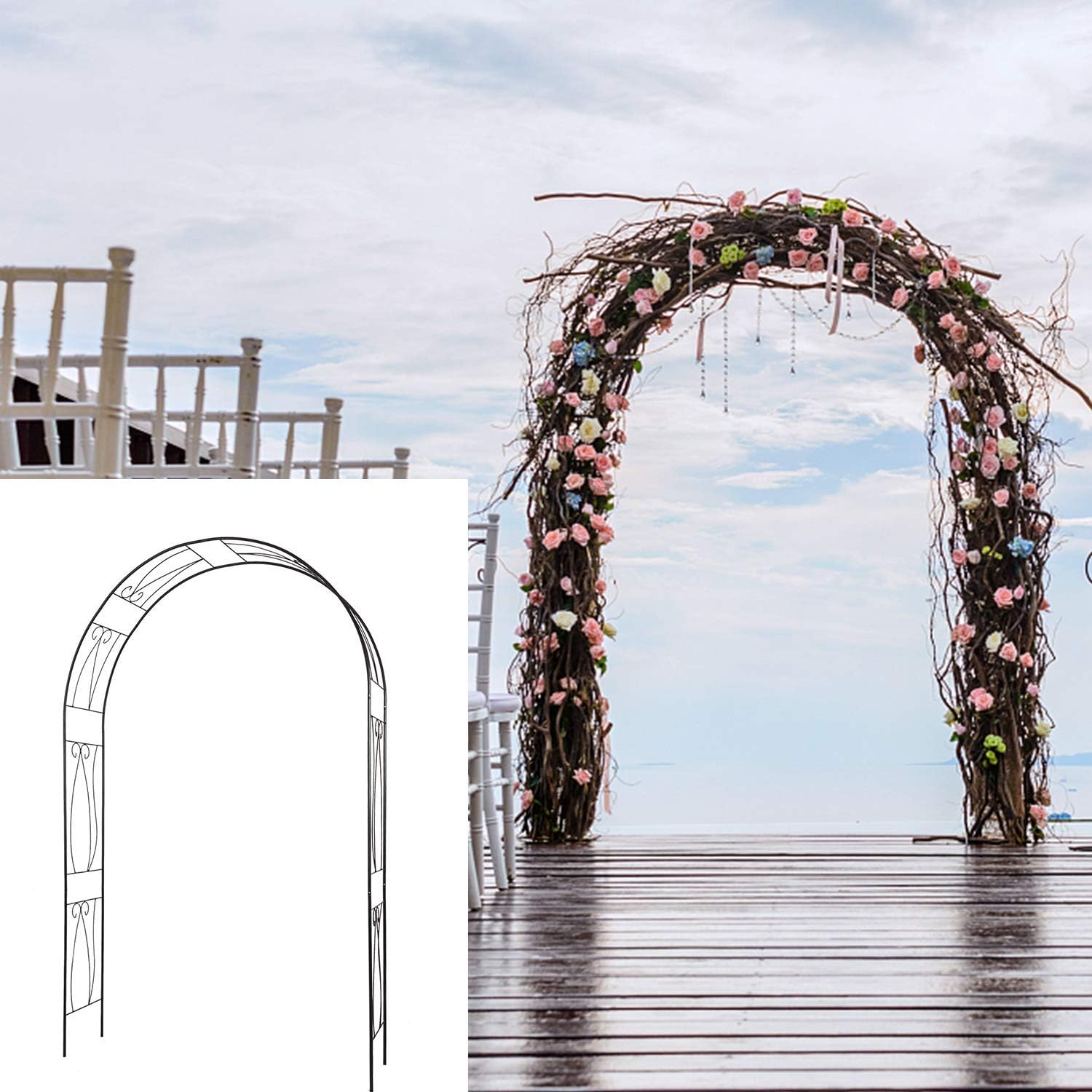 Metal Garden Arbor - 7'7"H x 3'11"W Outdoor Steel Arch Pergola Arbor for Climbing Plants Wedding Decoration