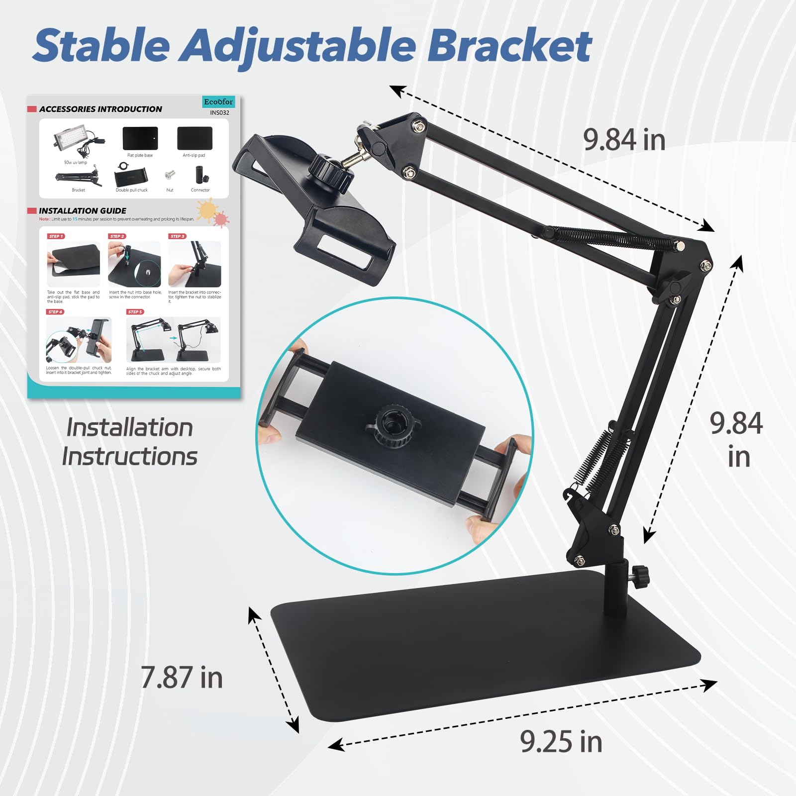 Unità di esposizione UV da 50 W per serigrafia con supporto regolabile e ampio ripiano superiore, lampada UV per kit serigrafia, kit emulsione fotografica e cianotipi
