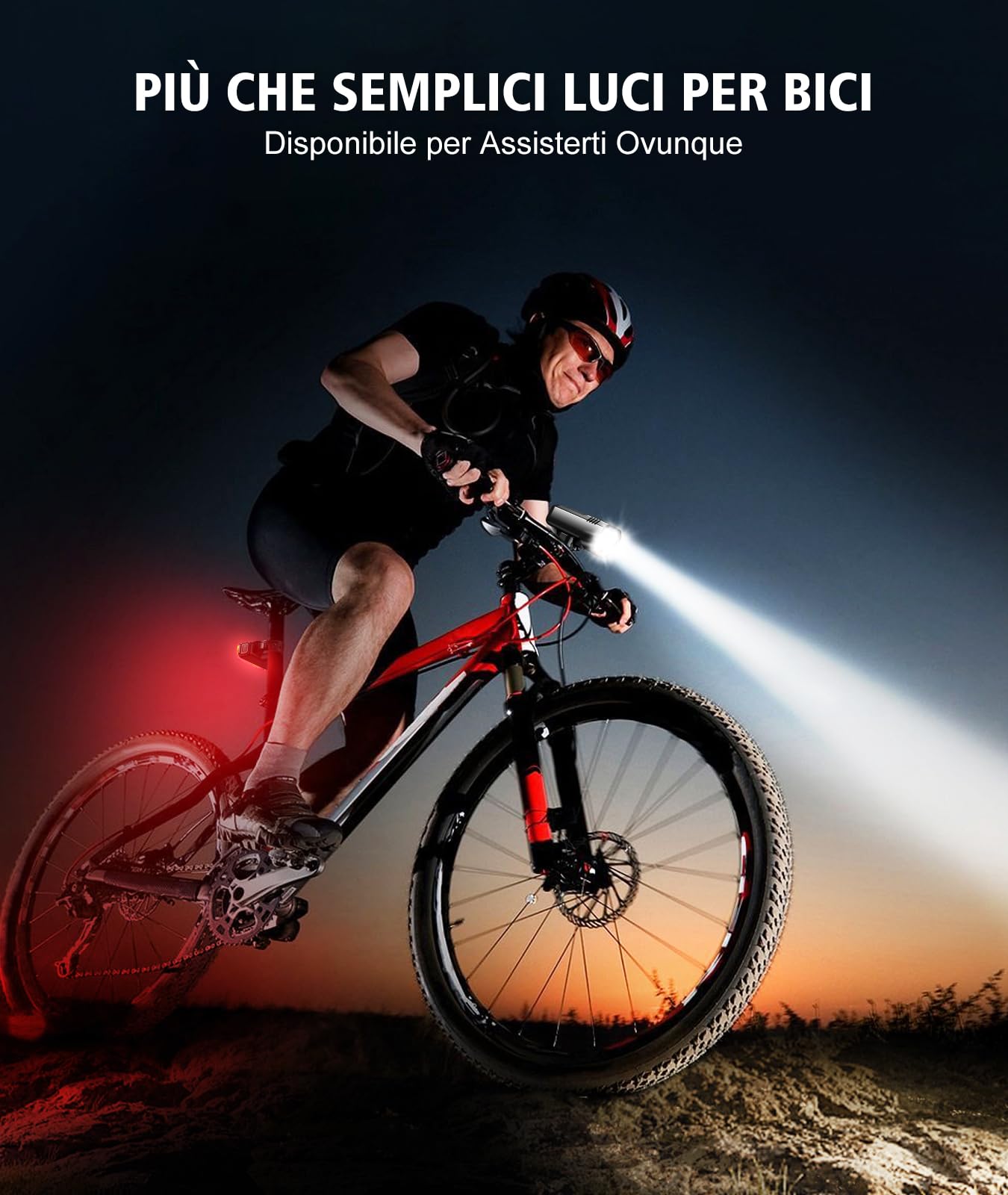 Babacom Luci Bicicletta LED, [8+6 Modalità & Faretto + Luce Diffusa] Luce Bici Anteriore e Posteriore, 1300 Lumen & Impermeabile IP65, Ricaricabili USB Alluminio Luci Targa per Moto, MTB, Corsa