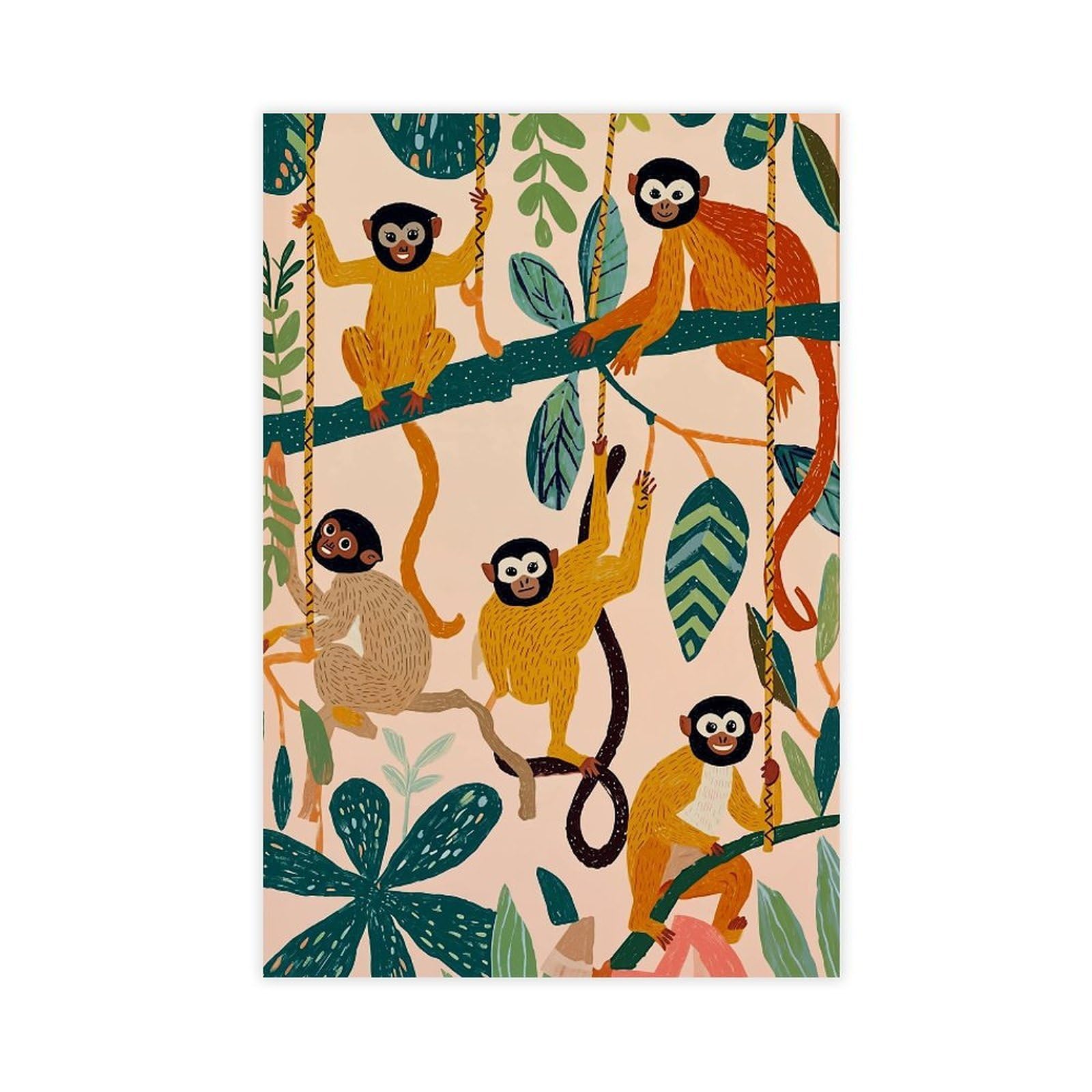 Monkeys Swinging On Jungle Vines Poster Canvas Poster for Home Decor Gift