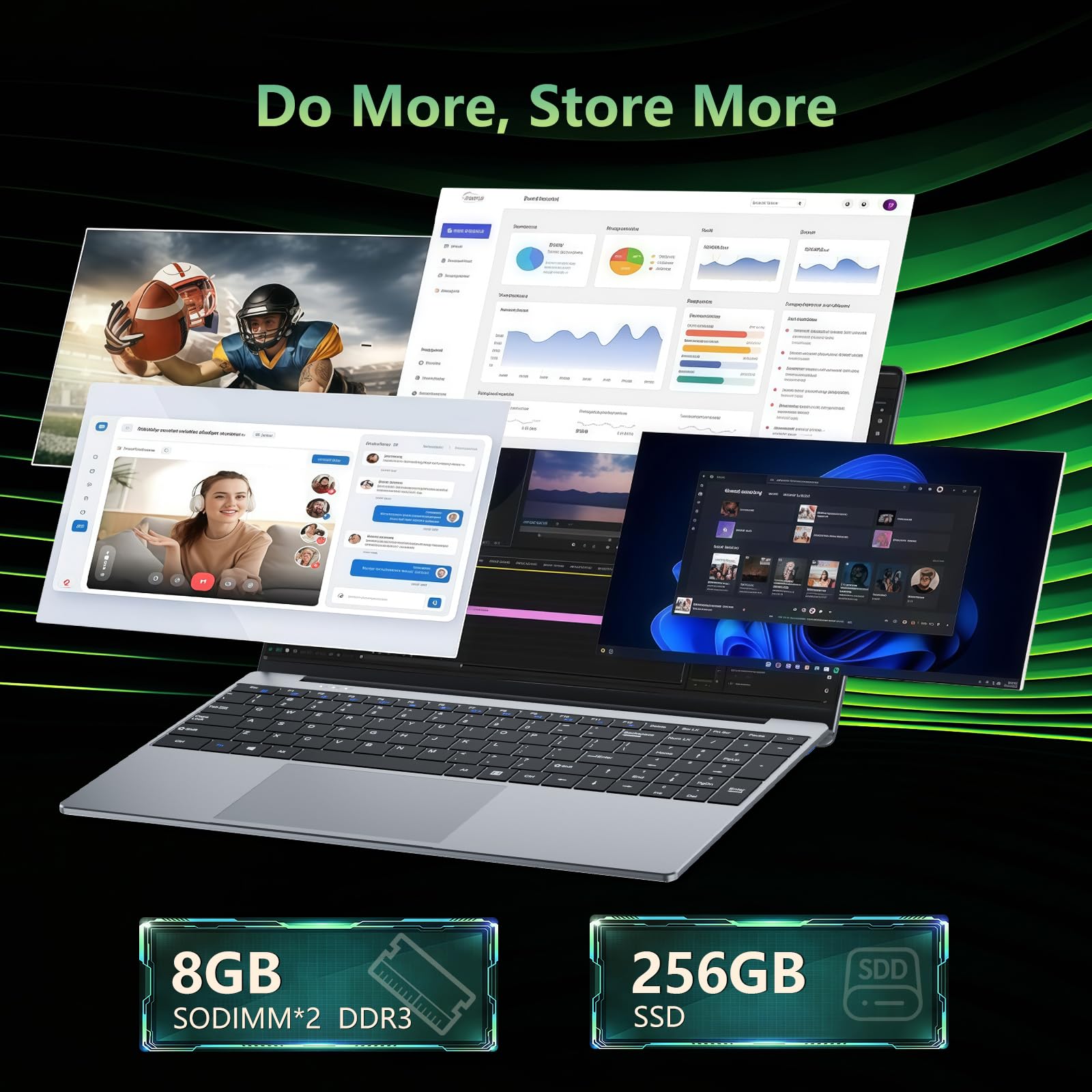 Txxren 15.6 Inch Laptop with Office 365, Core M3-6Y30 Processor 8GB RAM 256GB SSD, Notebook IPS 1920 x 1080P Win 11, USB3.0 * 2, Mini HDMI, Wi-Fi 5, BT4.2 Laptops Computer — view 4