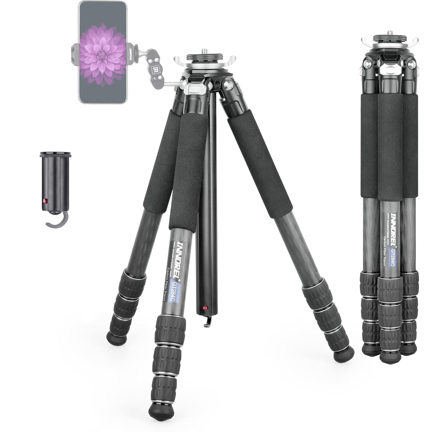 INNOREL GT284C Carbon Fiber Tripod Professional Compact Portable Tripod for Digital DSLR Camera Heavy Duty Camera Stand Support 29mm Tube Max Load 20kg with Special-Shaped Center Column